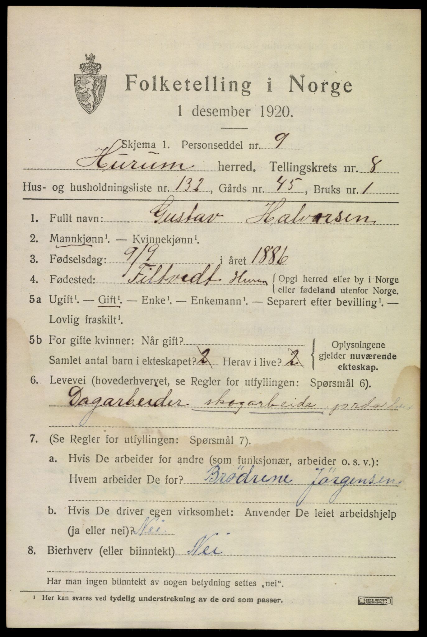 SAKO, 1920 census for Hurum, 1920, p. 11838