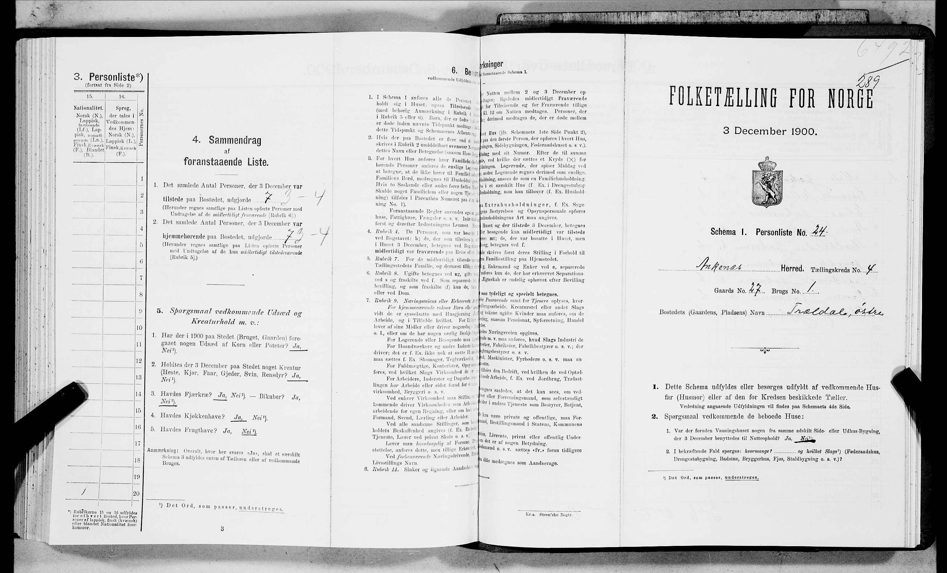 SAT, 1900 census for Ankenes, 1900, p. 286