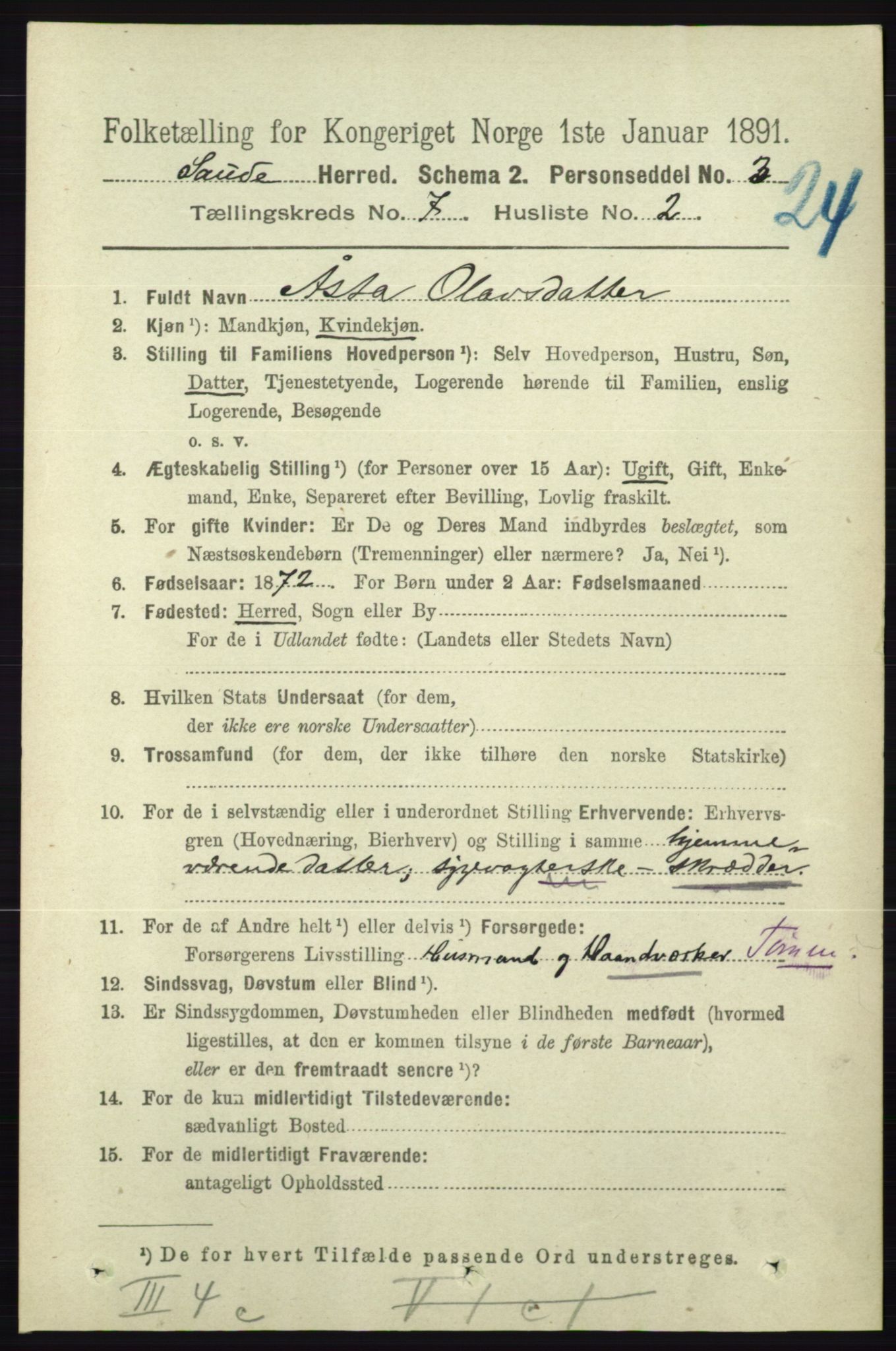 RA, 1891 census for 0822 Sauherad, 1891, p. 2034