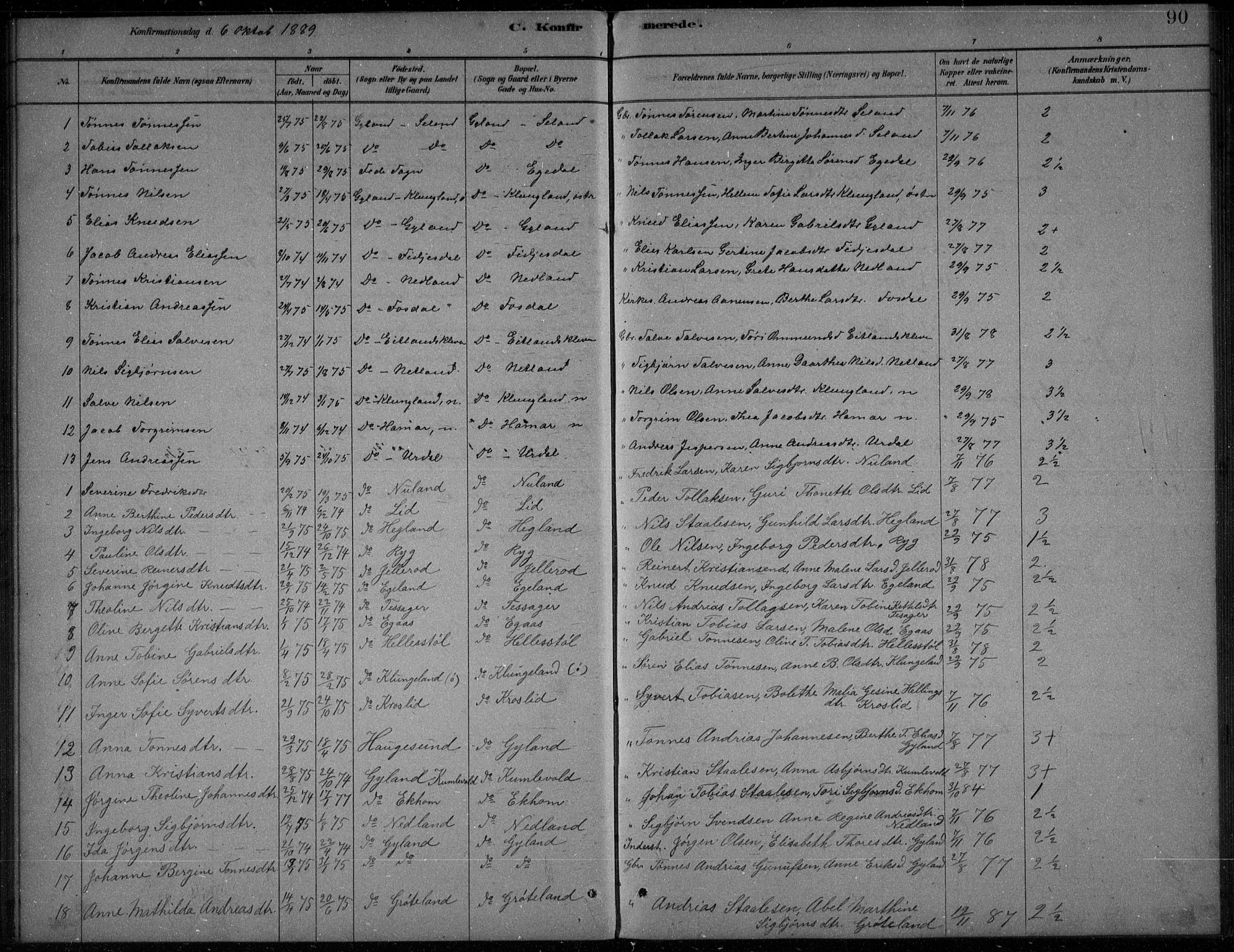 Bakke sokneprestkontor, AV/SAK-1111-0002/F/Fb/Fbb/L0003: Parish register (copy) no. B 3, 1878-1896, p. 90