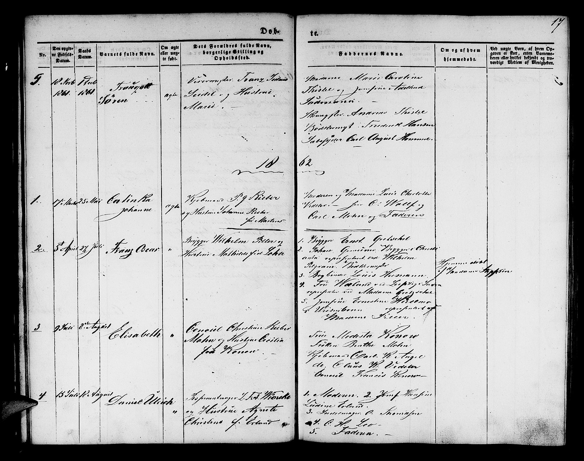 Mariakirken Sokneprestembete, SAB/A-76901/H/Hab/L0002: Parish register (copy) no. A 2, 1846-1862, p. 17