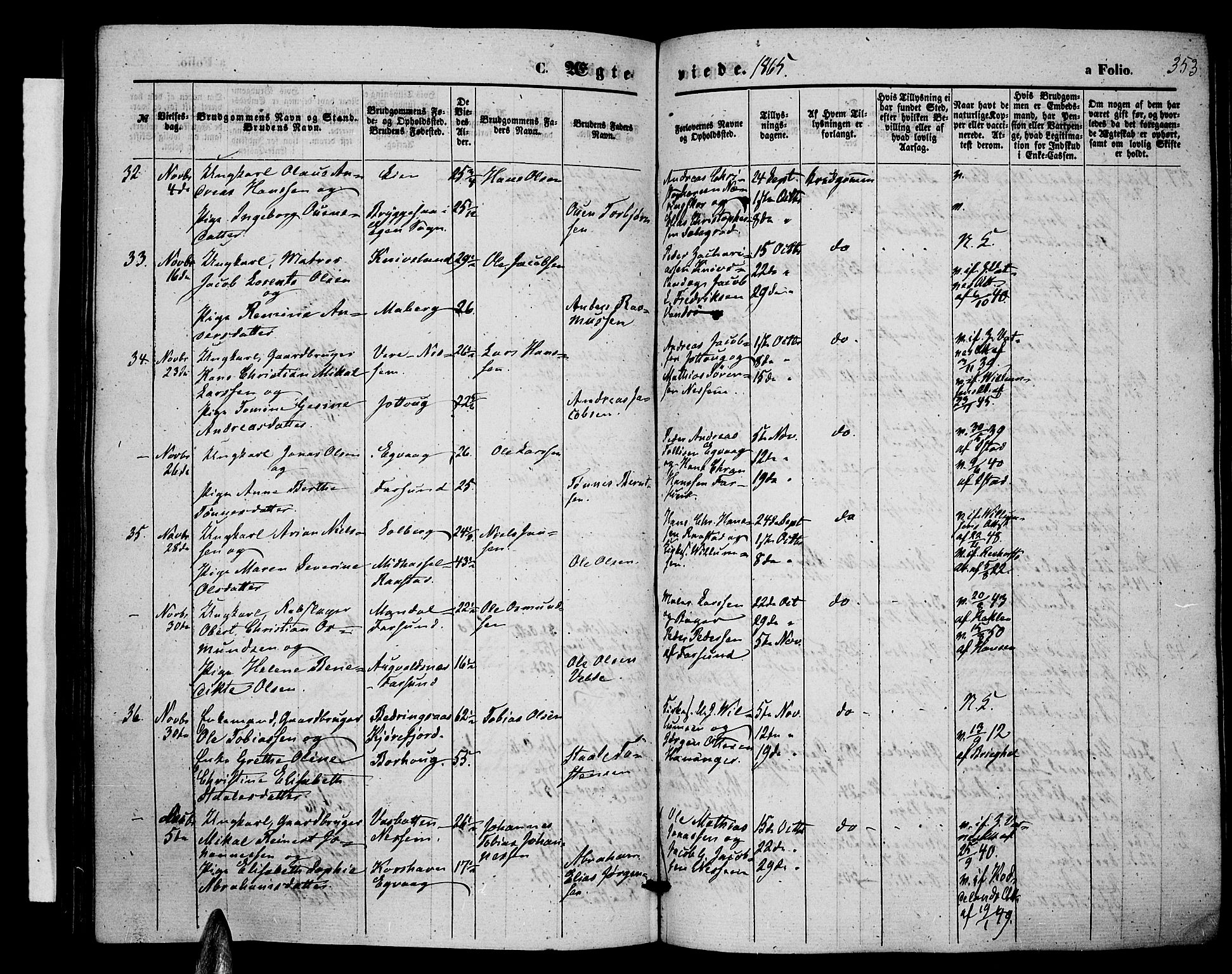 Lista sokneprestkontor, AV/SAK-1111-0027/F/Fb/L0003: Parish register (copy) no. B 3, 1862-1877, p. 353