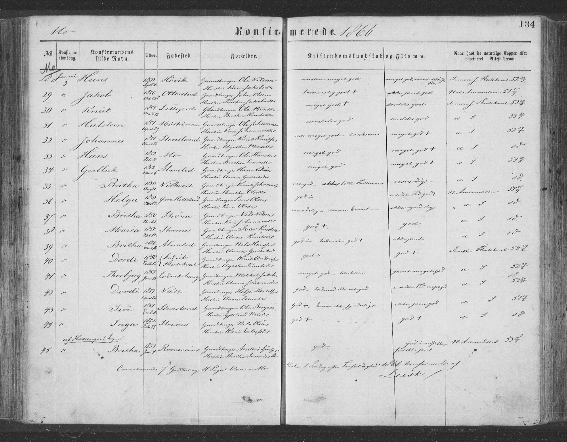 Hosanger sokneprestembete, AV/SAB-A-75801/H/Haa: Parish register (official) no. A 9, 1864-1876, p. 134