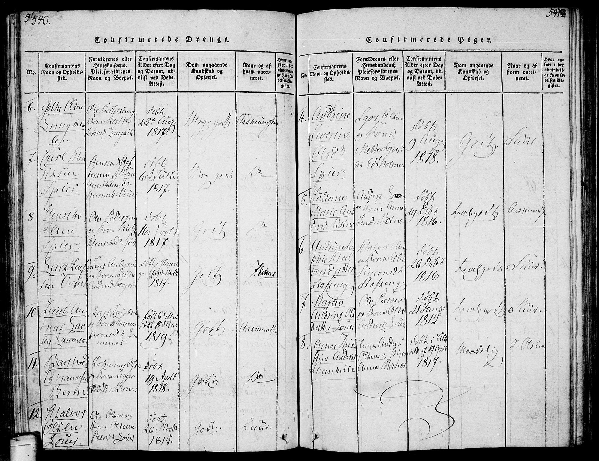 Hvaler prestekontor Kirkebøker, SAO/A-2001/F/Fa/L0005: Parish register (official) no. I 5, 1816-1845, p. 540-541