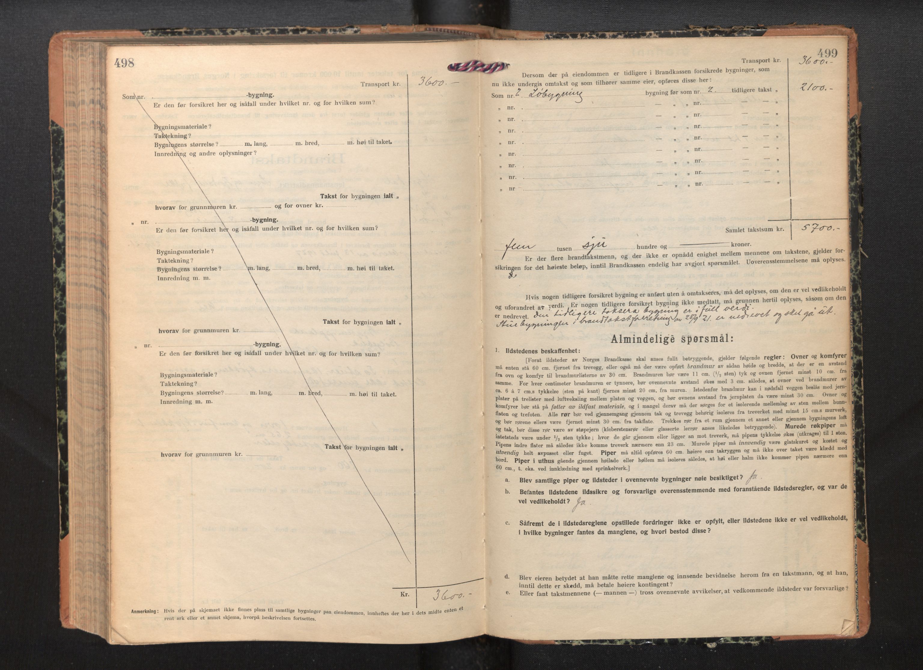 Lensmannen i Sogndal, AV/SAB-A-29901/0012/L0012: Branntakstprotokoll, skjematakst, 1922-1931, p. 498-499