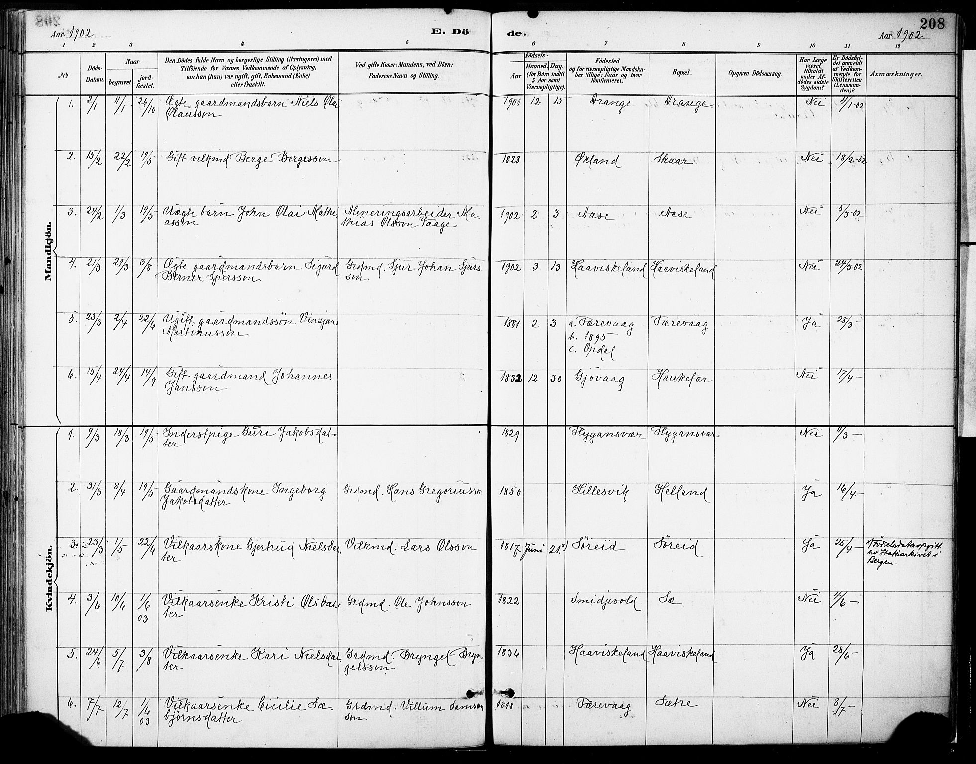 Tysnes sokneprestembete, AV/SAB-A-78601/H/Haa: Parish register (official) no. D 1, 1887-1904, p. 208