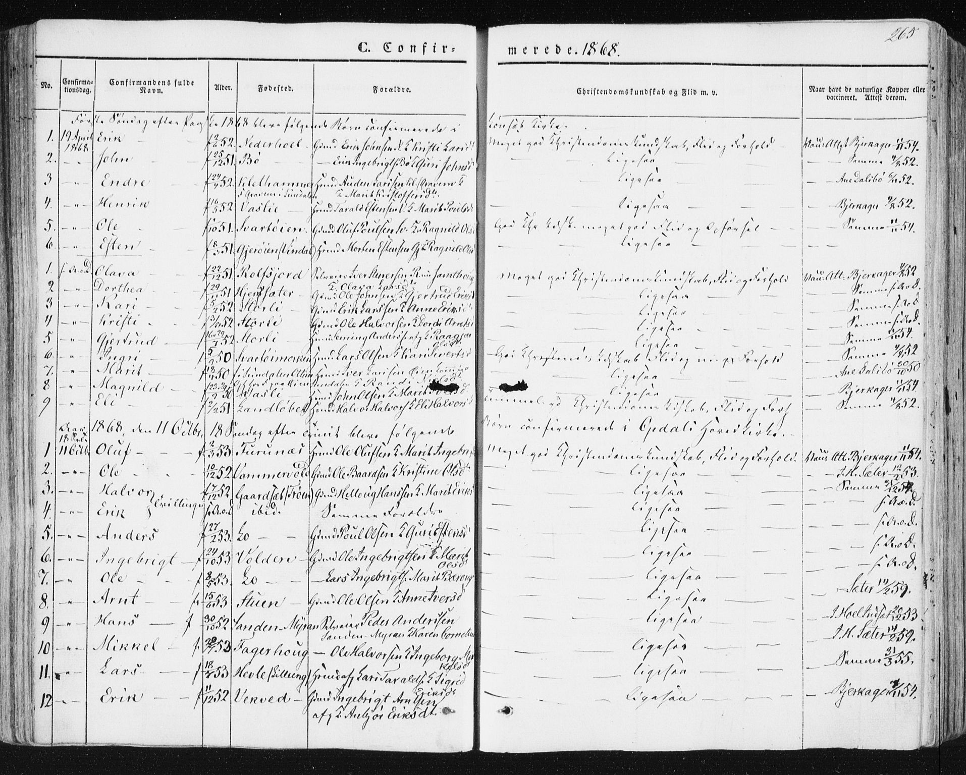 Ministerialprotokoller, klokkerbøker og fødselsregistre - Sør-Trøndelag, AV/SAT-A-1456/678/L0899: Parish register (official) no. 678A08, 1848-1872, p. 265