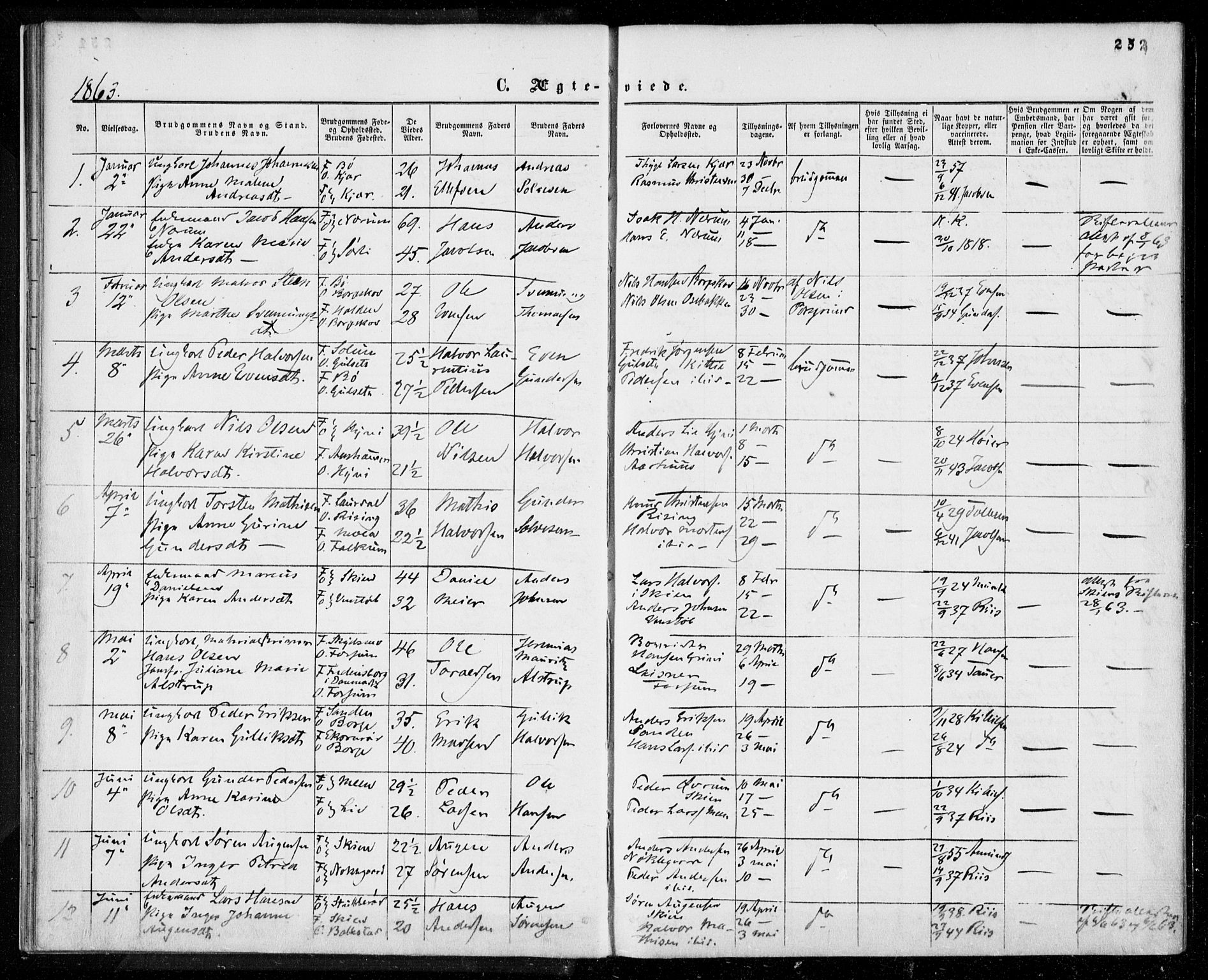Gjerpen kirkebøker, SAKO/A-265/F/Fa/L0008b: Parish register (official) no. I 8B, 1857-1871, p. 252