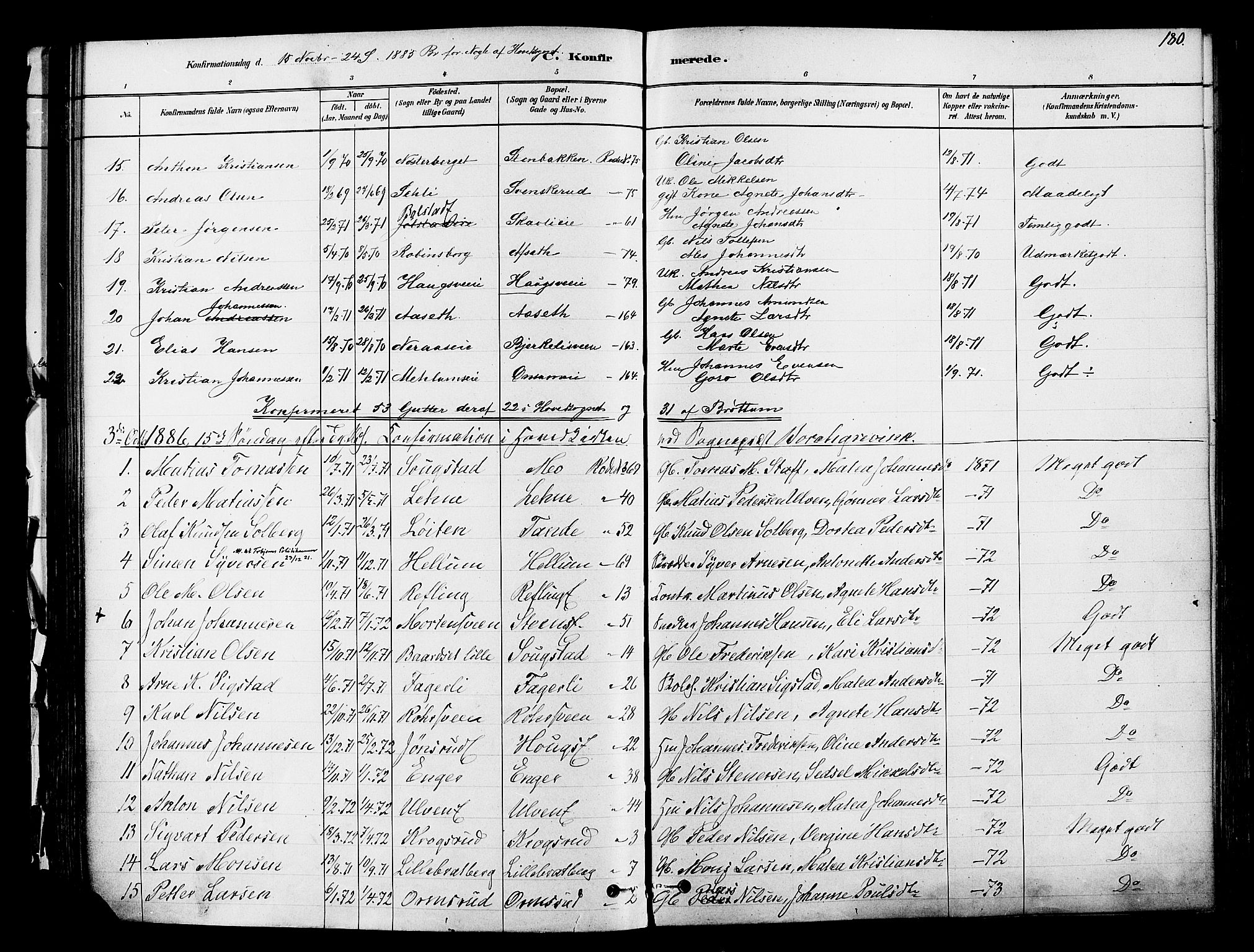Ringsaker prestekontor, SAH/PREST-014/K/Ka/L0012: Parish register (official) no. 12, 1879-1890, p. 180