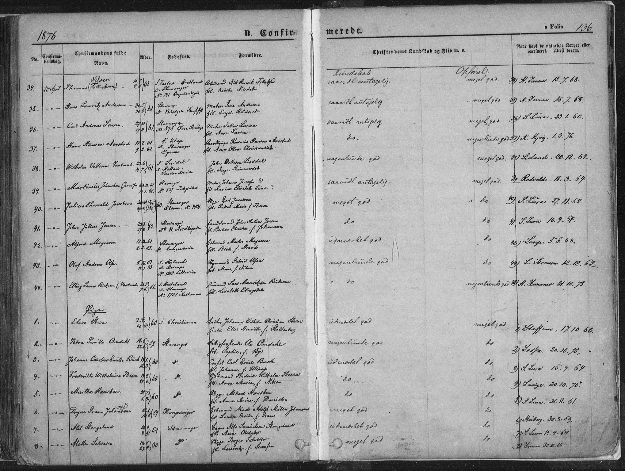 Domkirken sokneprestkontor, SAST/A-101812/001/30/30BA/L0018: Parish register (official) no. A 17, 1857-1877, p. 136
