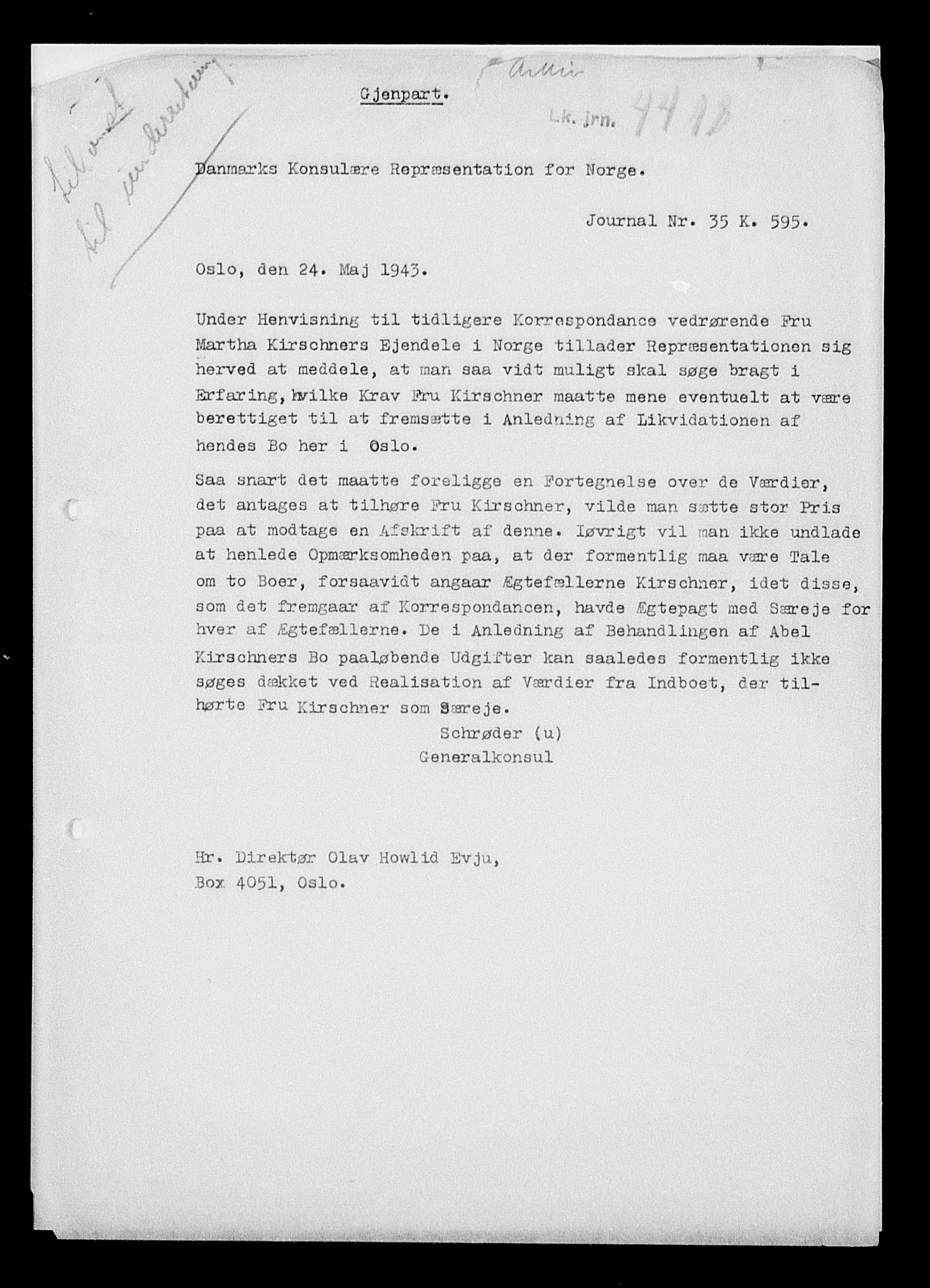 Justisdepartementet, Tilbakeføringskontoret for inndratte formuer, AV/RA-S-1564/H/Hc/Hcc/L0951: --, 1945-1947, p. 501