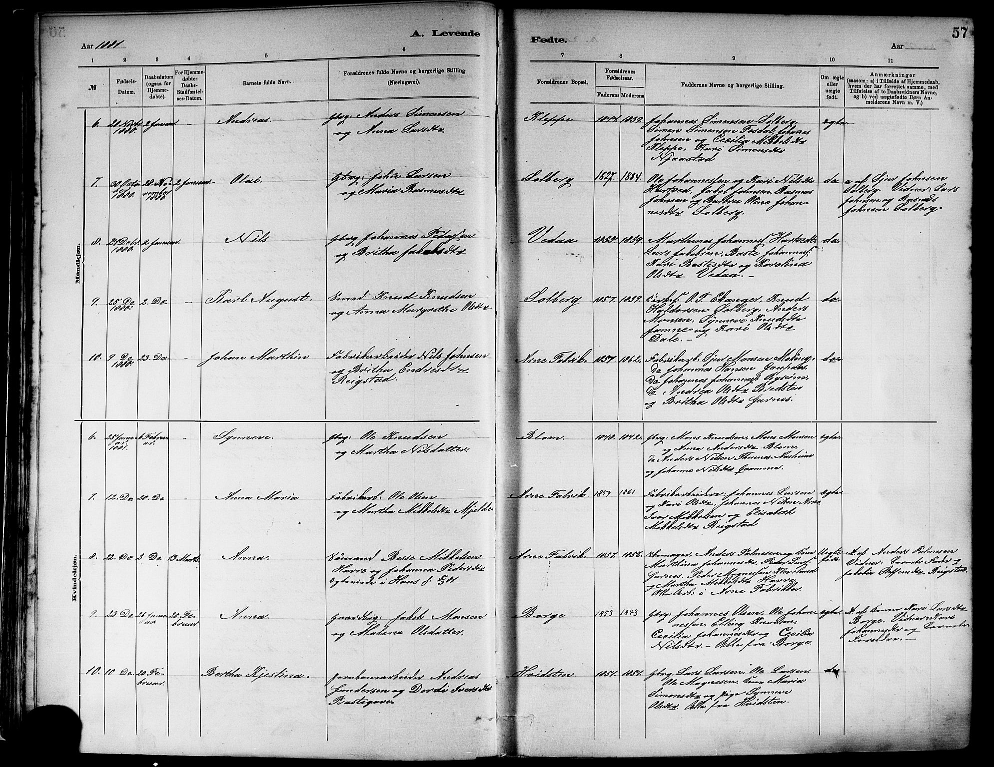 Haus sokneprestembete, SAB/A-75601/H/Haa: Parish register (official) no. A 19I, 1878-1886, p. 57