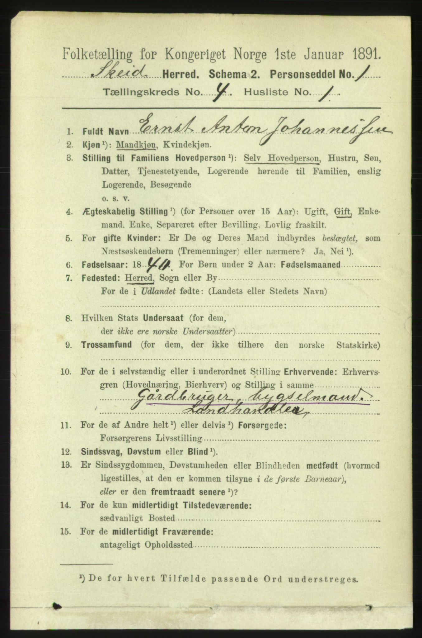 RA, 1891 census for 1732 Skei, 1891, p. 1357