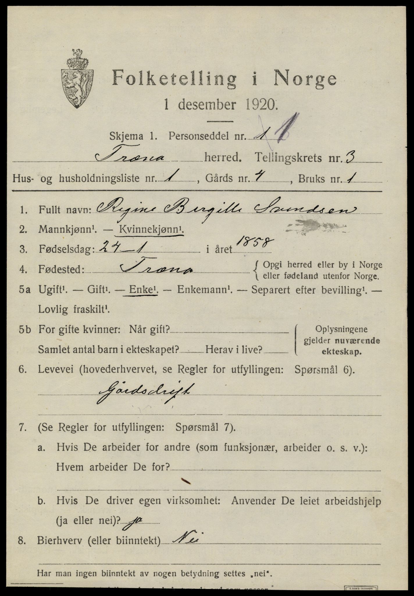 SAT, 1920 census for Træna, 1920, p. 1278