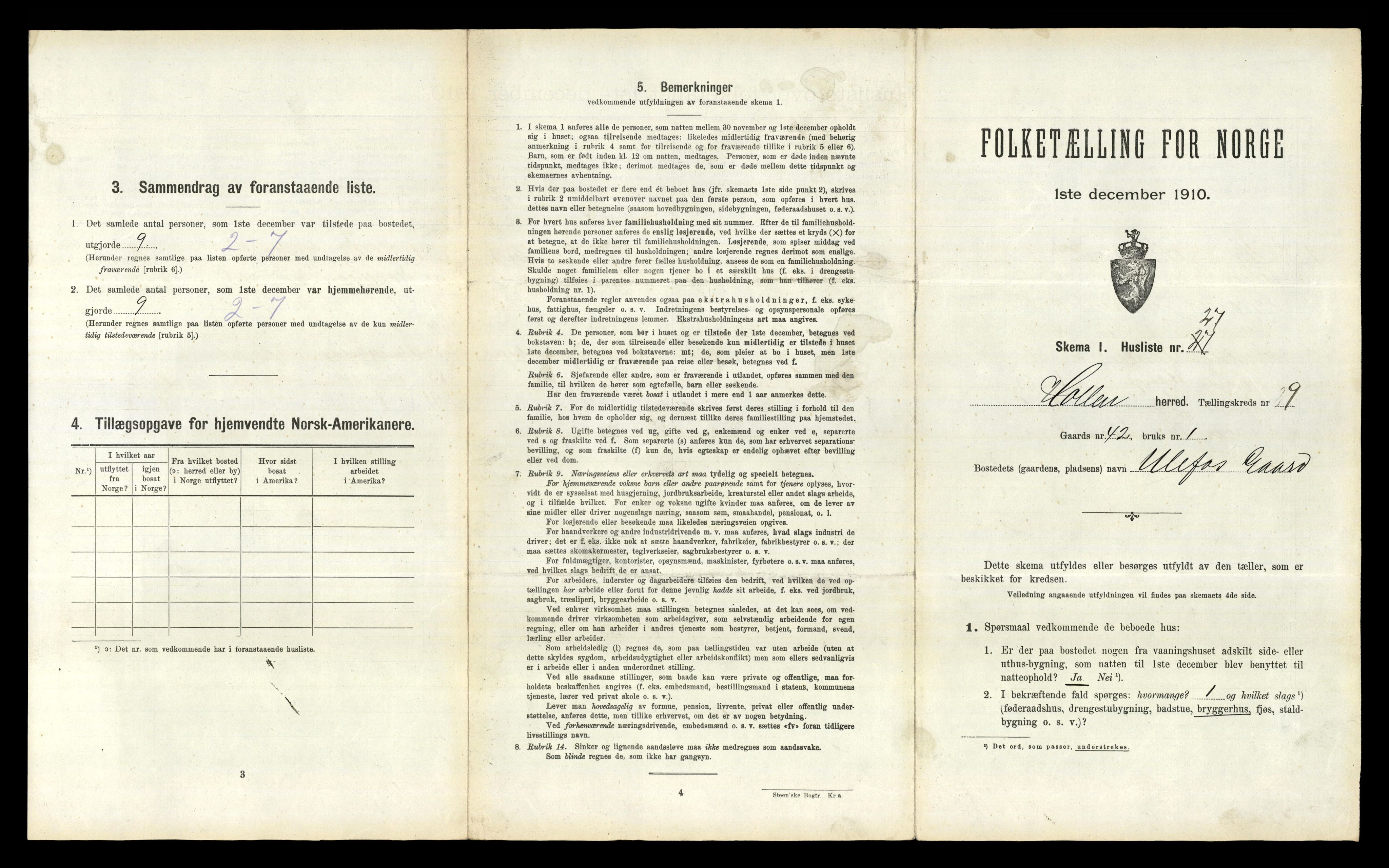 RA, 1910 census for Holla, 1910, p. 1053