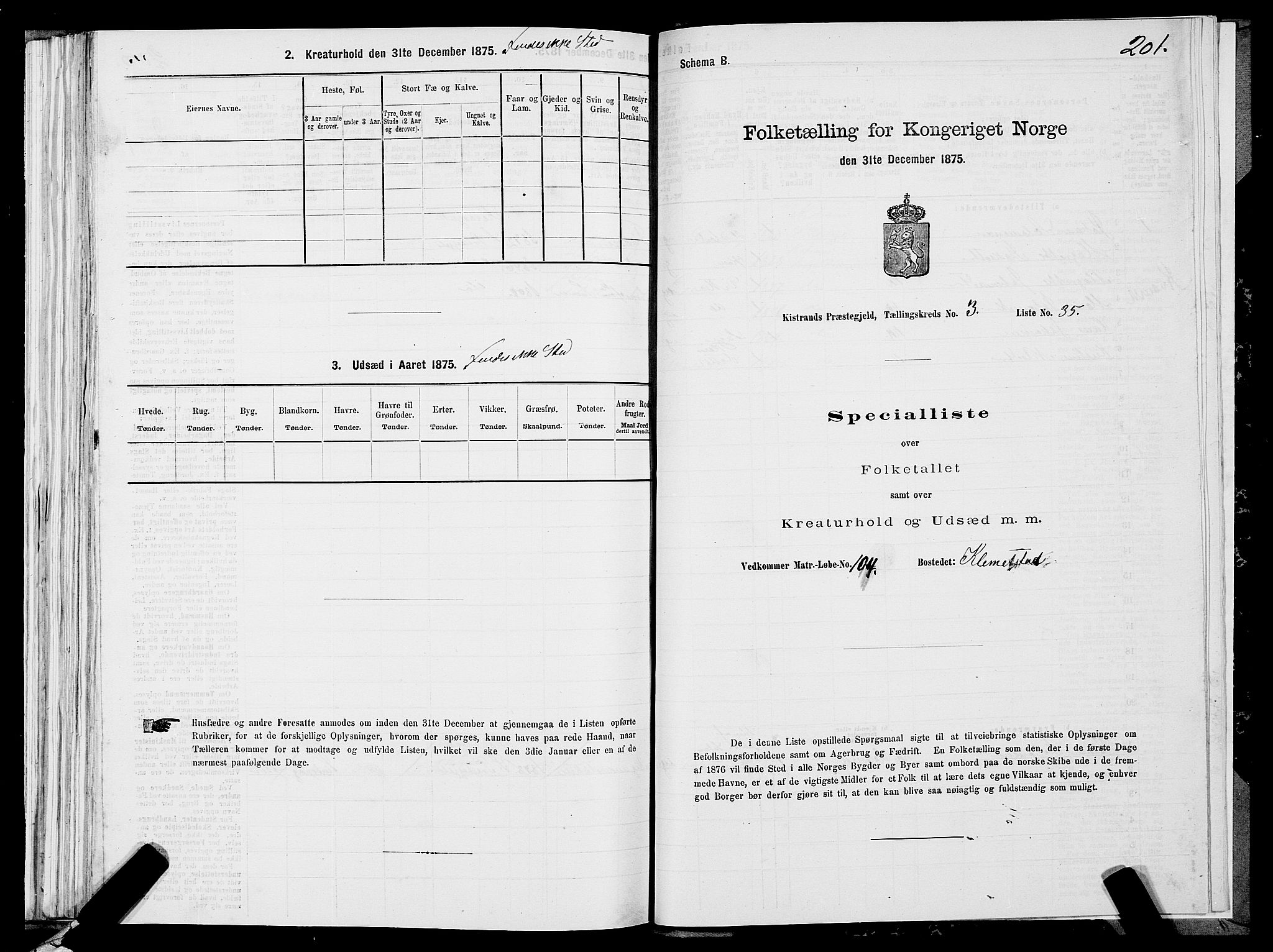 SATØ, 1875 census for 2020P Kistrand, 1875, p. 1201