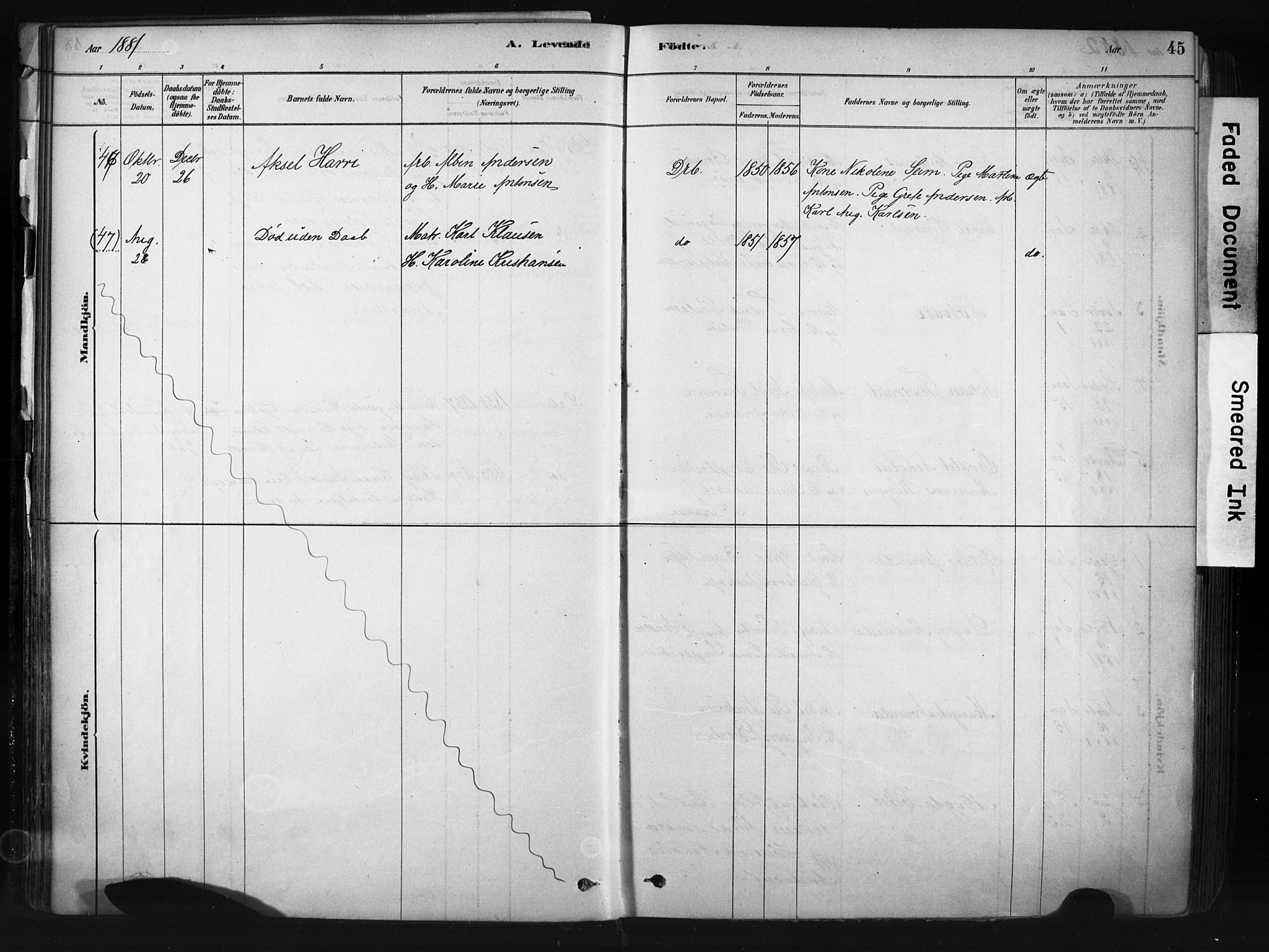 Drøbak prestekontor Kirkebøker, AV/SAO-A-10142a/F/Fb/L0001: Parish register (official) no. II 1, 1878-1891, p. 45