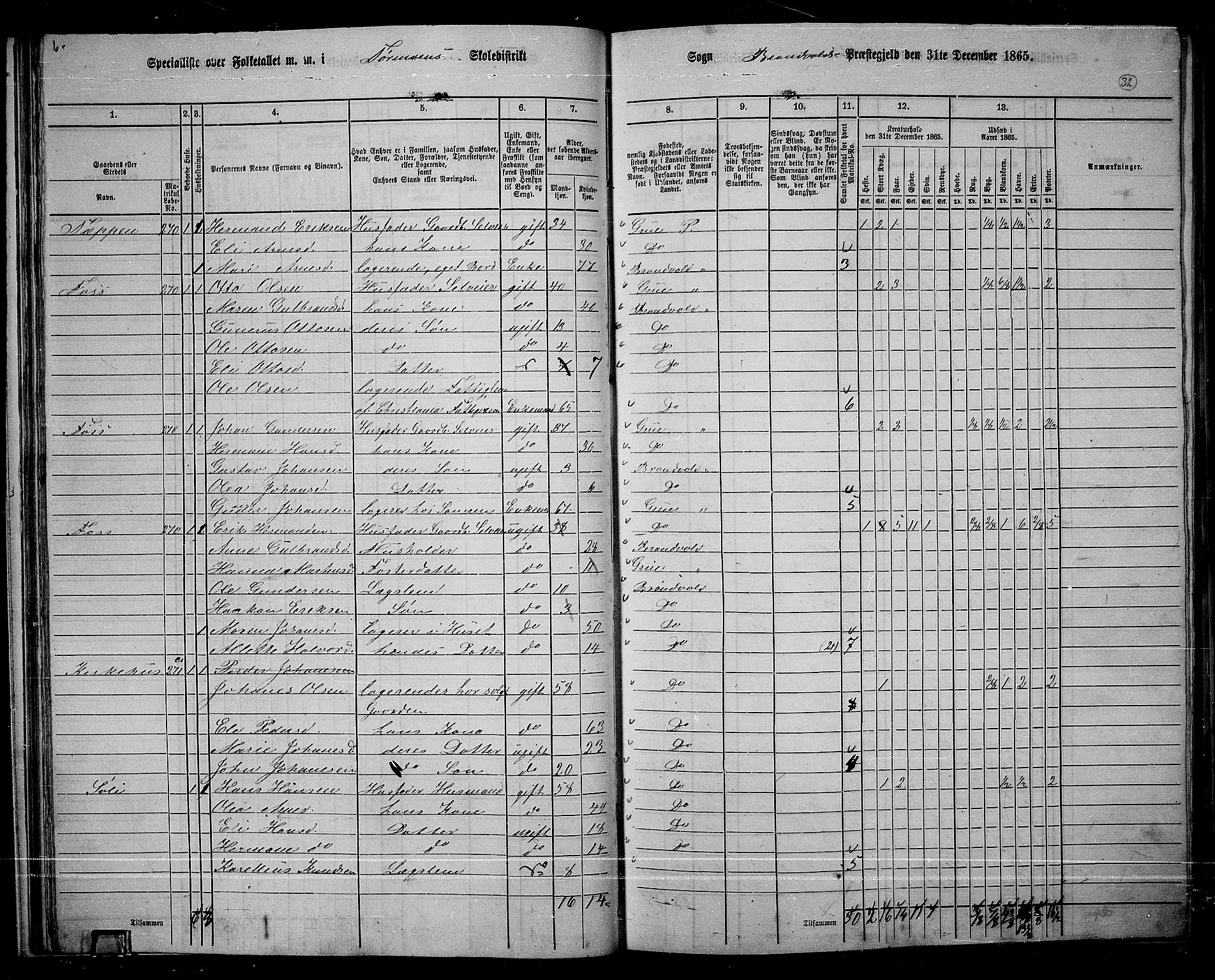 RA, 1865 census for Brandval, 1865, p. 31