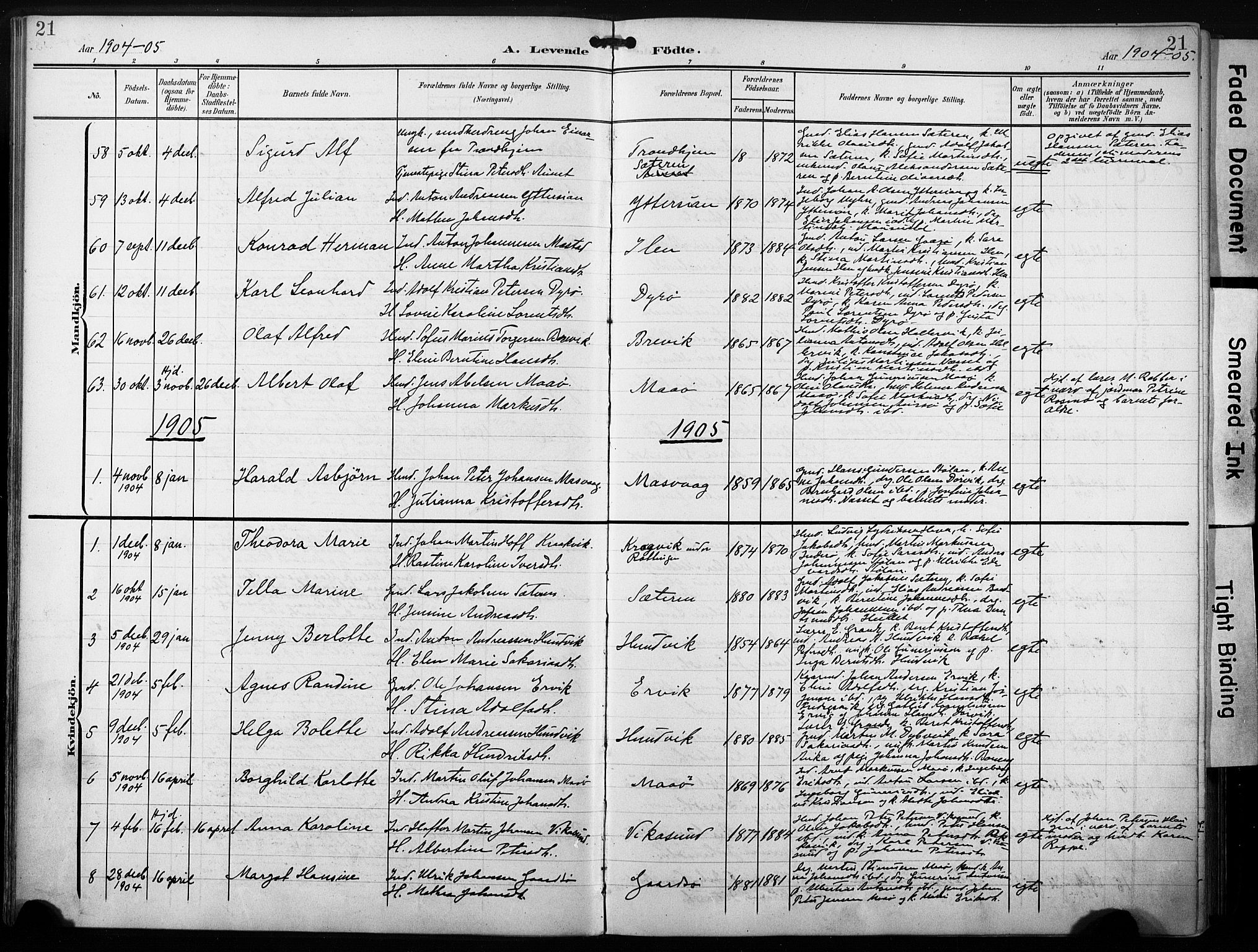 Ministerialprotokoller, klokkerbøker og fødselsregistre - Sør-Trøndelag, AV/SAT-A-1456/640/L0580: Parish register (official) no. 640A05, 1902-1910, p. 21