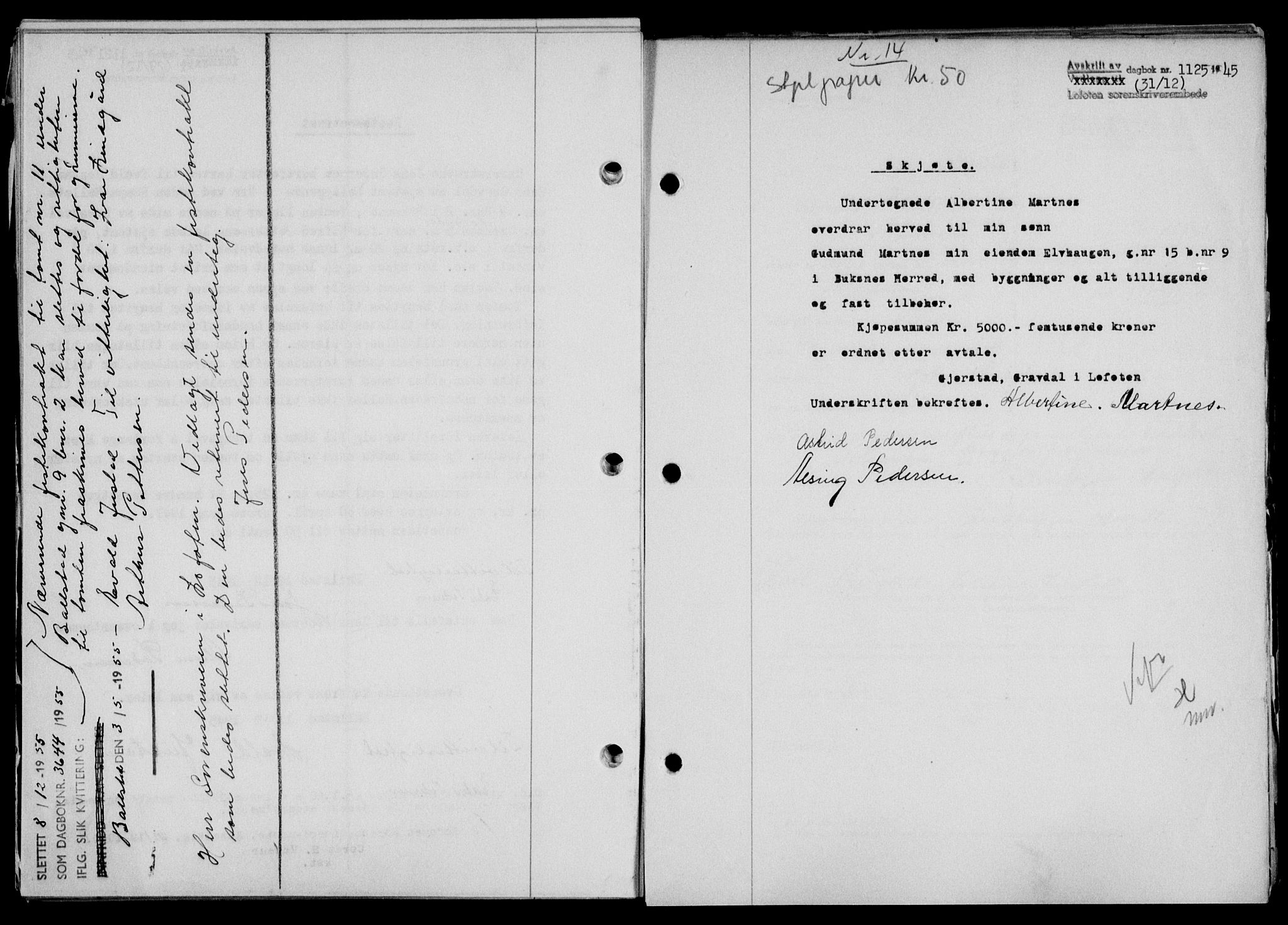 Lofoten sorenskriveri, SAT/A-0017/1/2/2C/L0013a: Mortgage book no. 13a, 1944-1946, Diary no: : 1125/1945