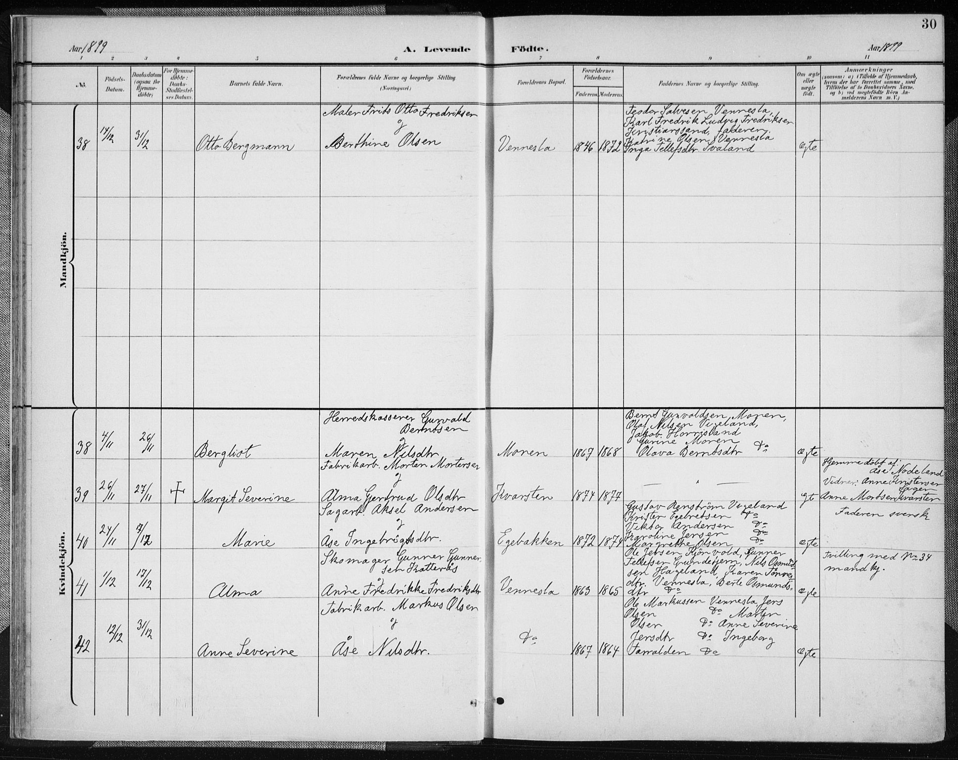 Vennesla sokneprestkontor, AV/SAK-1111-0045/Fa/Fab/L0005: Parish register (official) no. A 5, 1897-1909, p. 30