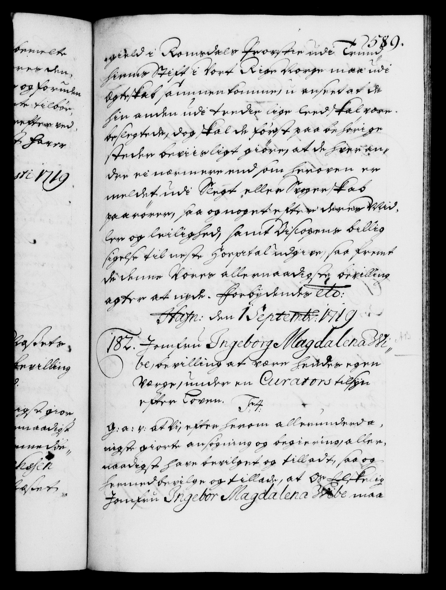 Danske Kanselli 1572-1799, AV/RA-EA-3023/F/Fc/Fca/Fcaa/L0022: Norske registre, 1716-1719, p. 589a