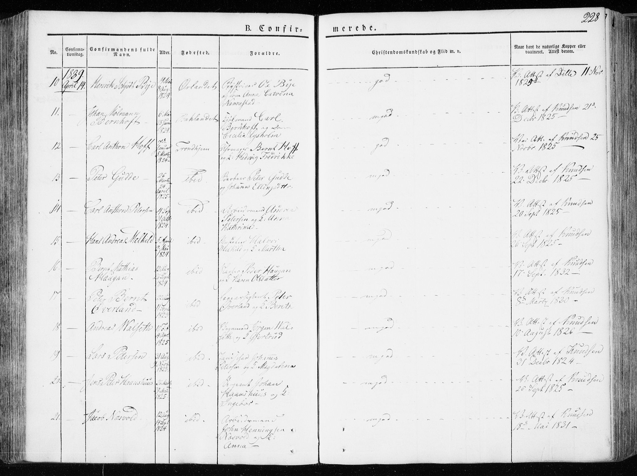 Ministerialprotokoller, klokkerbøker og fødselsregistre - Sør-Trøndelag, AV/SAT-A-1456/601/L0047: Parish register (official) no. 601A15, 1831-1839, p. 228