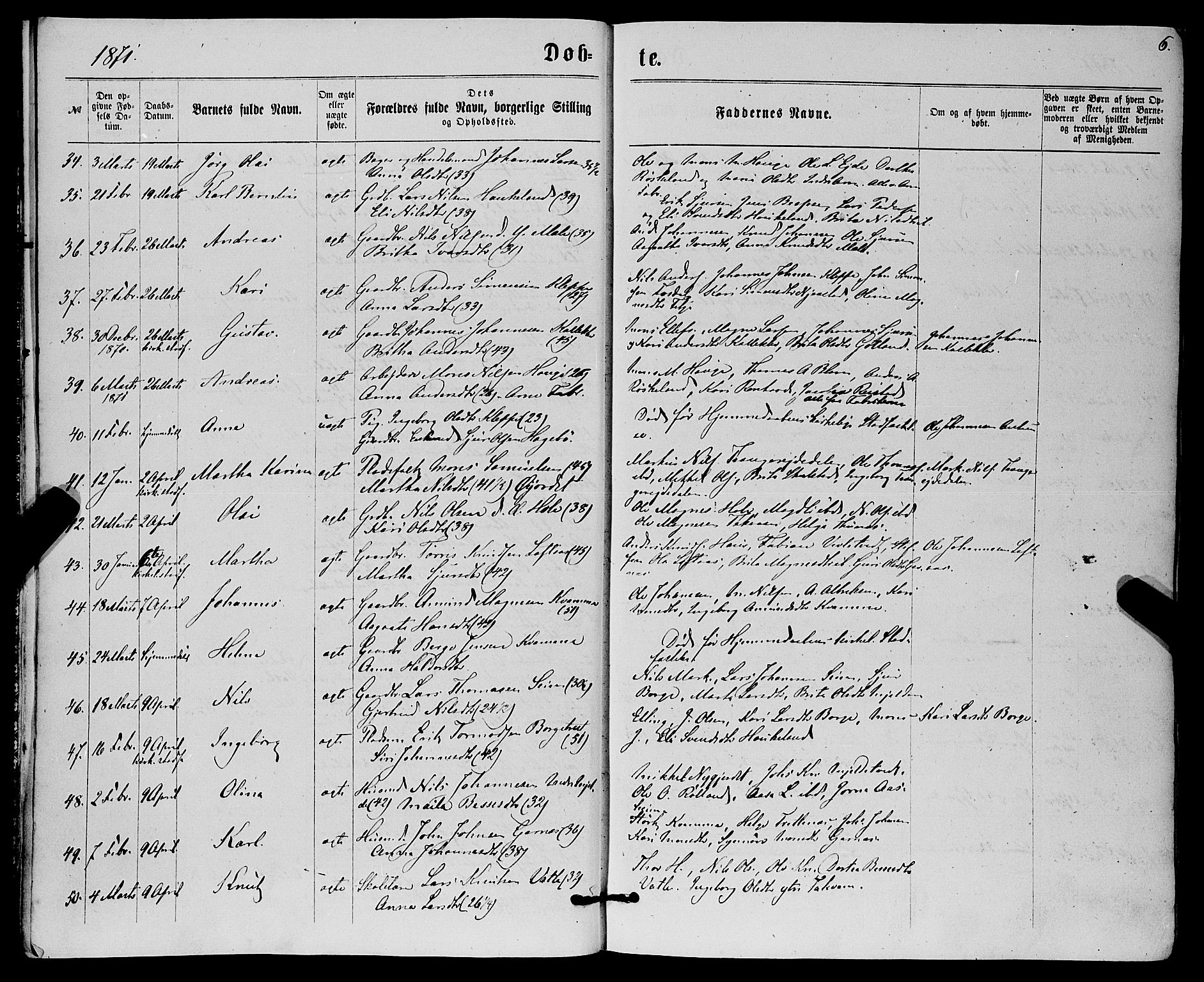 Haus sokneprestembete, AV/SAB-A-75601/H/Haa: Parish register (official) no. A 18, 1871-1877, p. 6