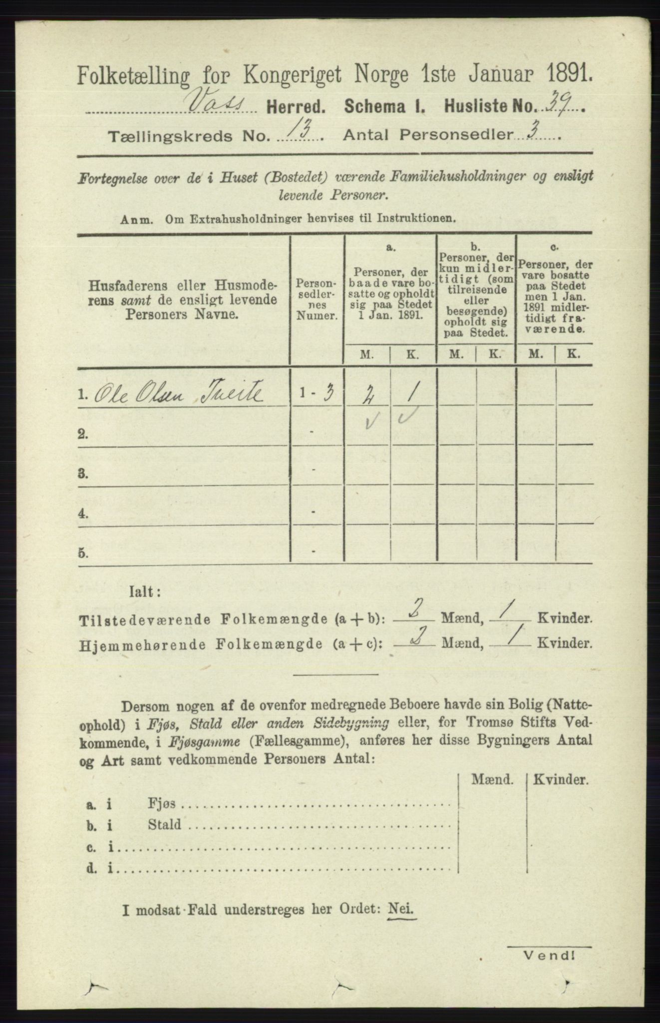 RA, 1891 census for 1235 Voss, 1891, p. 6875