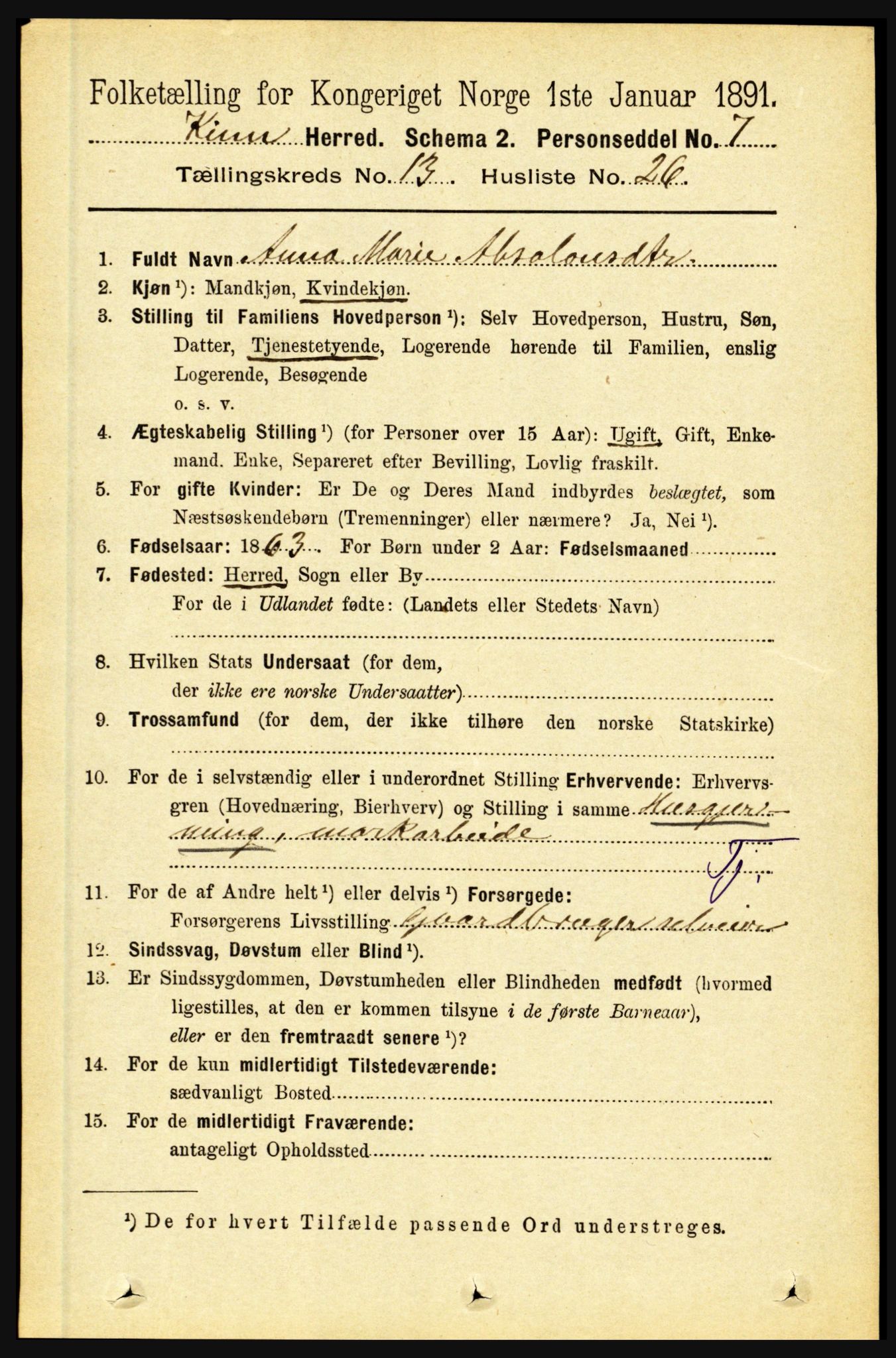 RA, 1891 census for 1437 Kinn, 1891, p. 5245