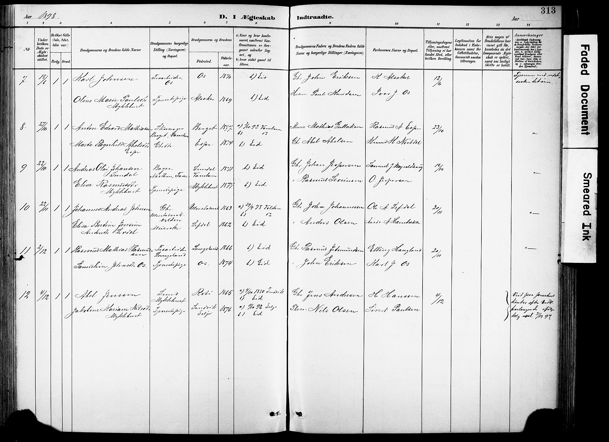 Eid sokneprestembete, AV/SAB-A-82301/H/Hab/Habb/L0002: Parish register (copy) no. B 2, 1882-1907, p. 313