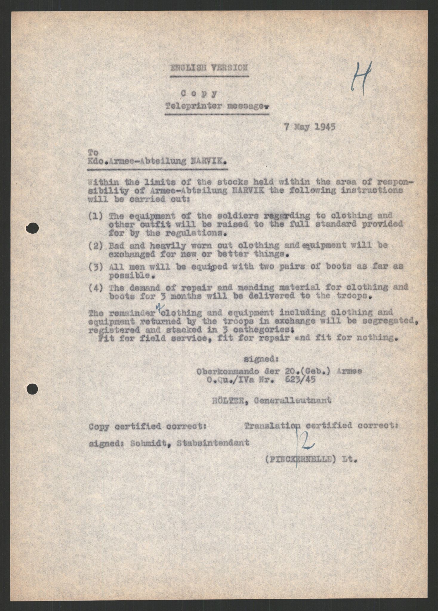 Forsvarets Overkommando. 2 kontor. Arkiv 11.4. Spredte tyske arkivsaker, AV/RA-RAFA-7031/D/Dar/Dara/L0012: AOK Diverse, 1945, p. 8