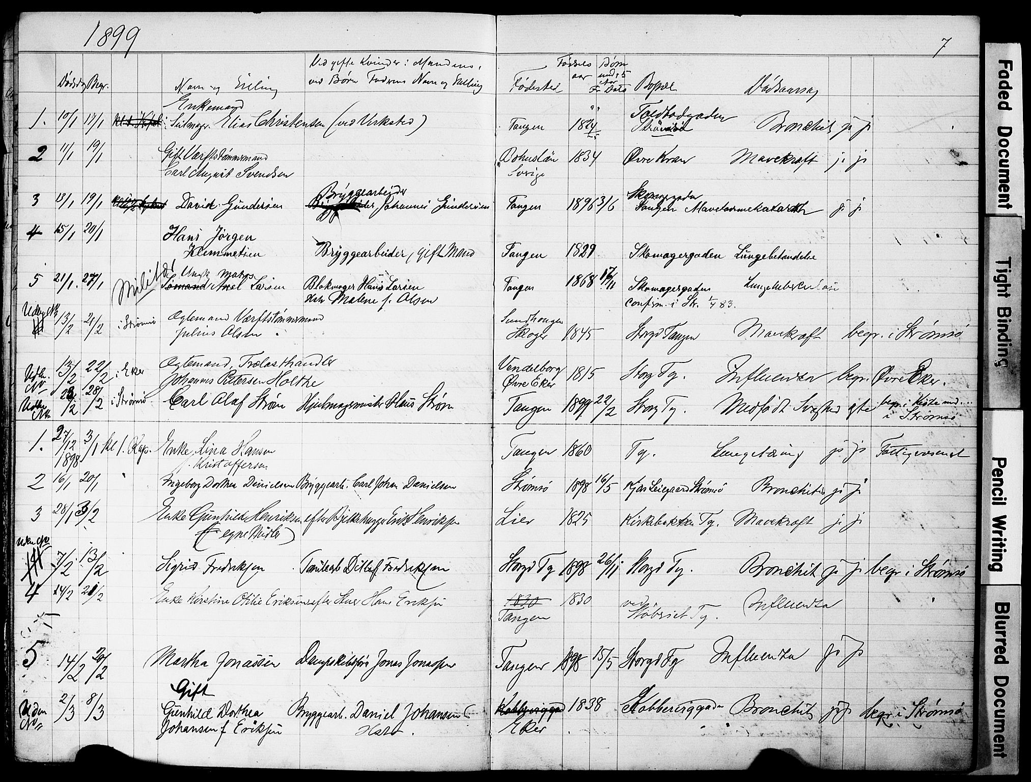 Strømsø kirkebøker, AV/SAKO-A-246/Y/Yb/L0001: Parish register draft no. II 1, 1896-1904, p. 7