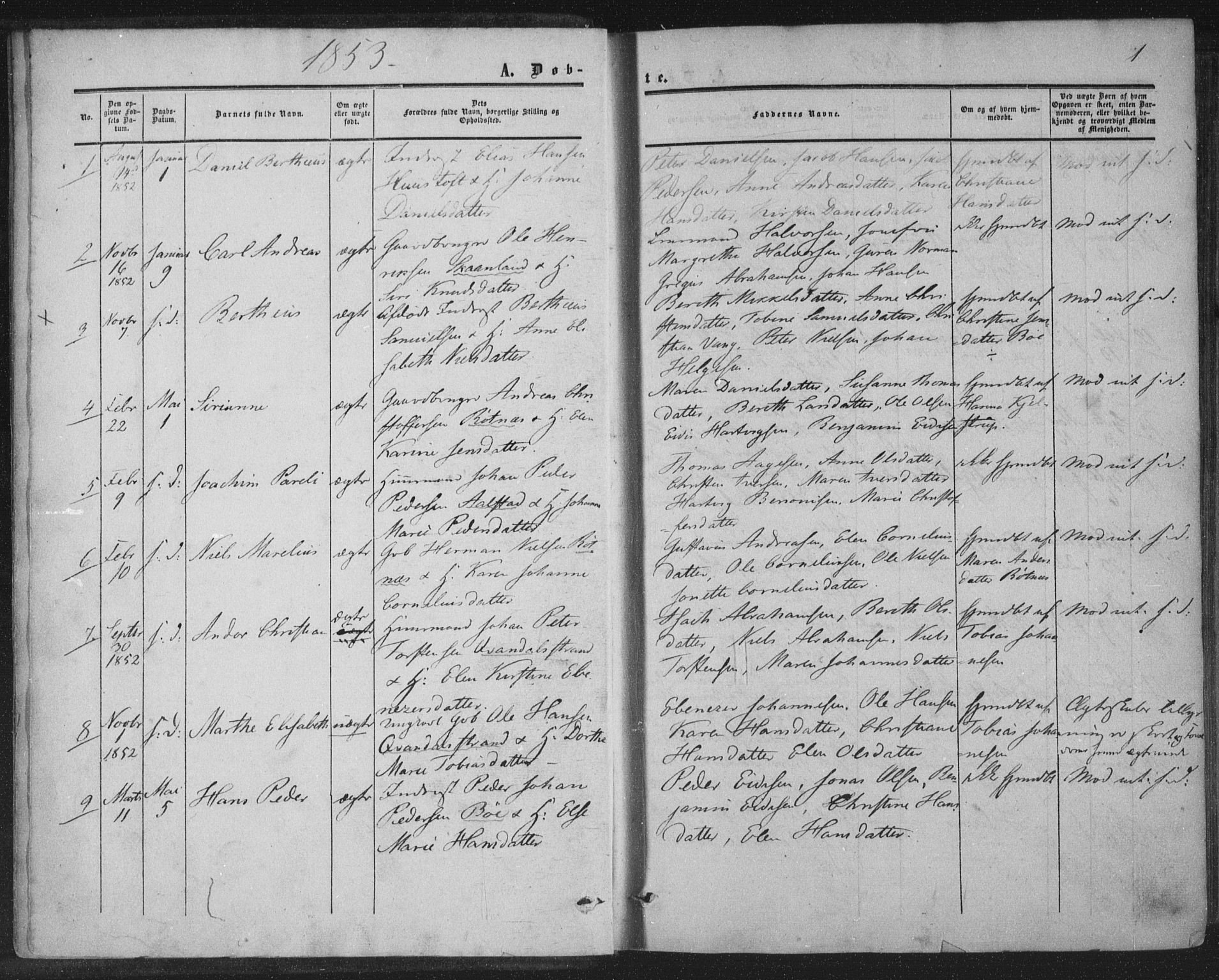 Ministerialprotokoller, klokkerbøker og fødselsregistre - Nordland, SAT/A-1459/855/L0800: Parish register (official) no. 855A08, 1852-1864, p. 1