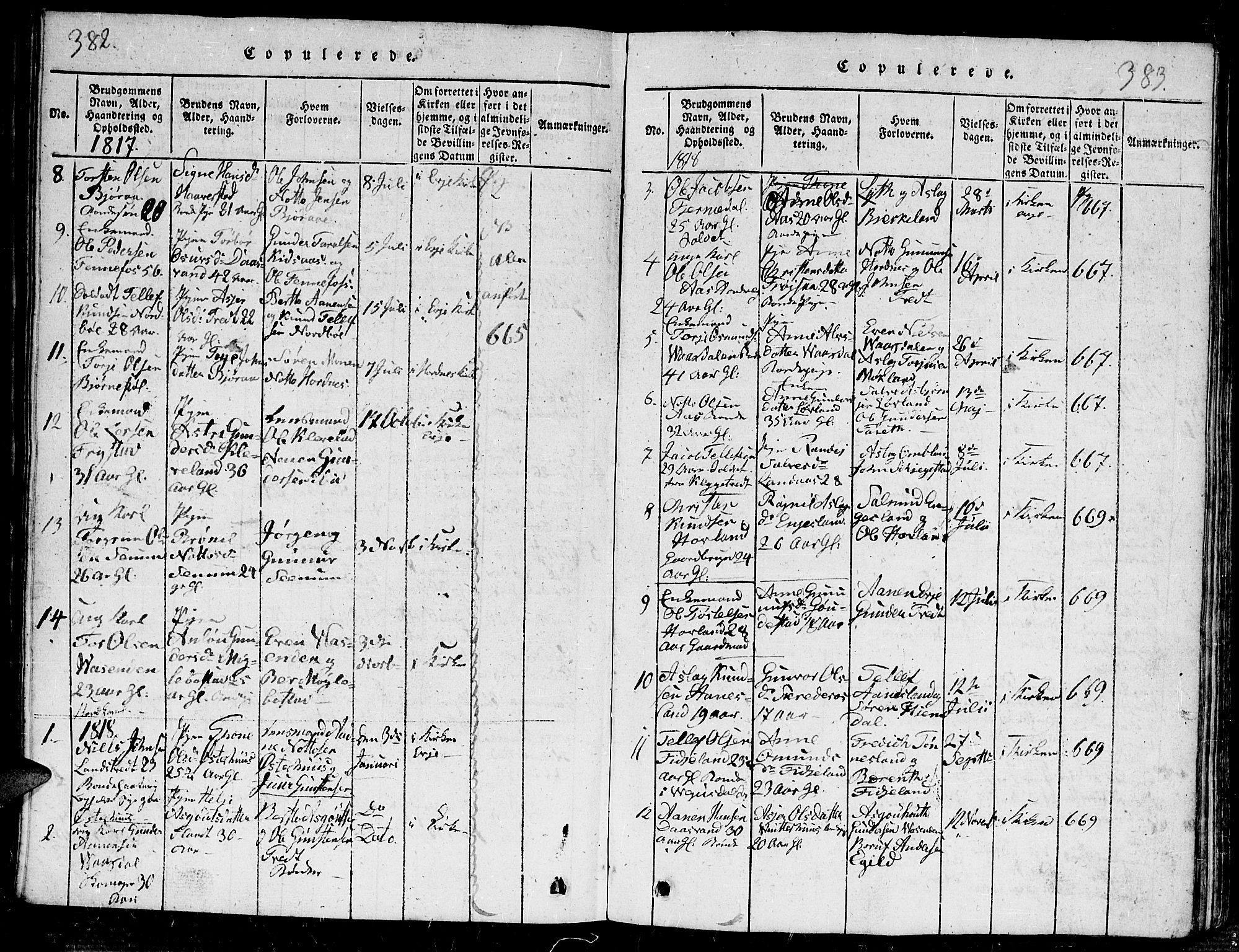 Evje sokneprestkontor, SAK/1111-0008/F/Fb/Fba/L0001: Parish register (copy) no. B 1, 1816-1842, p. 382-383