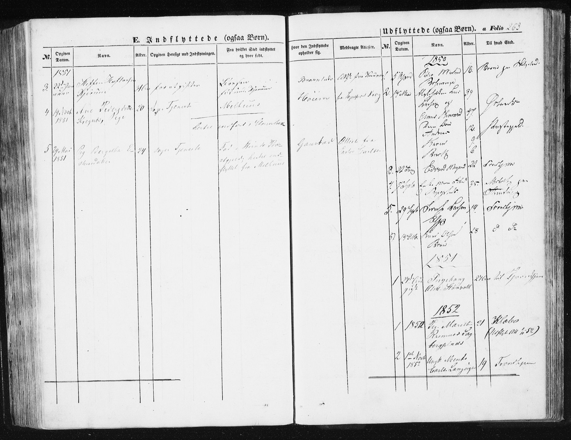 Ministerialprotokoller, klokkerbøker og fødselsregistre - Sør-Trøndelag, SAT/A-1456/612/L0376: Parish register (official) no. 612A08, 1846-1859, p. 263
