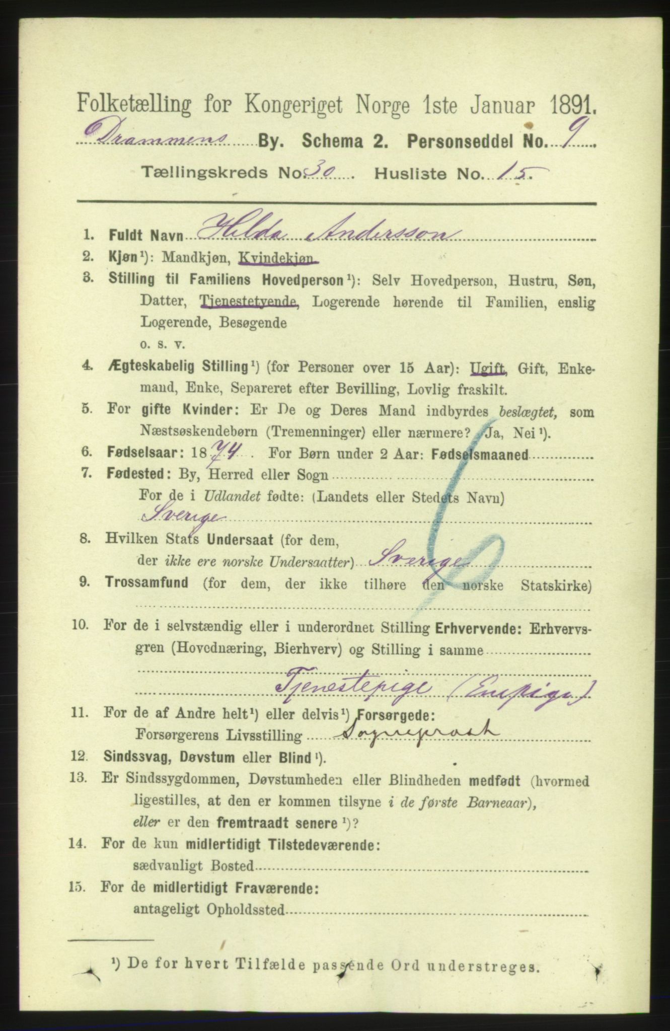 RA, 1891 census for 0602 Drammen, 1891, p. 18307