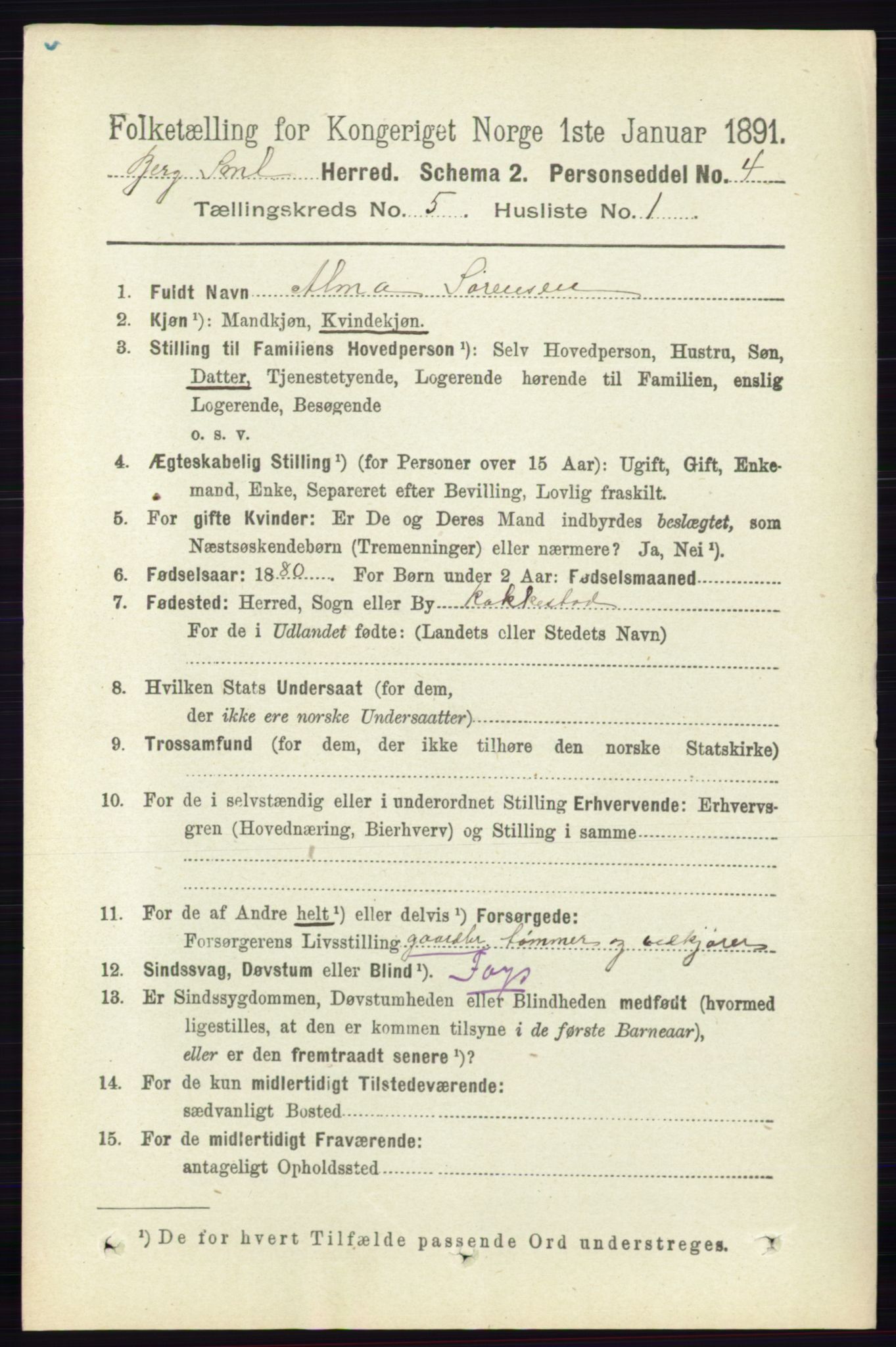 RA, 1891 census for 0116 Berg, 1891, p. 3387