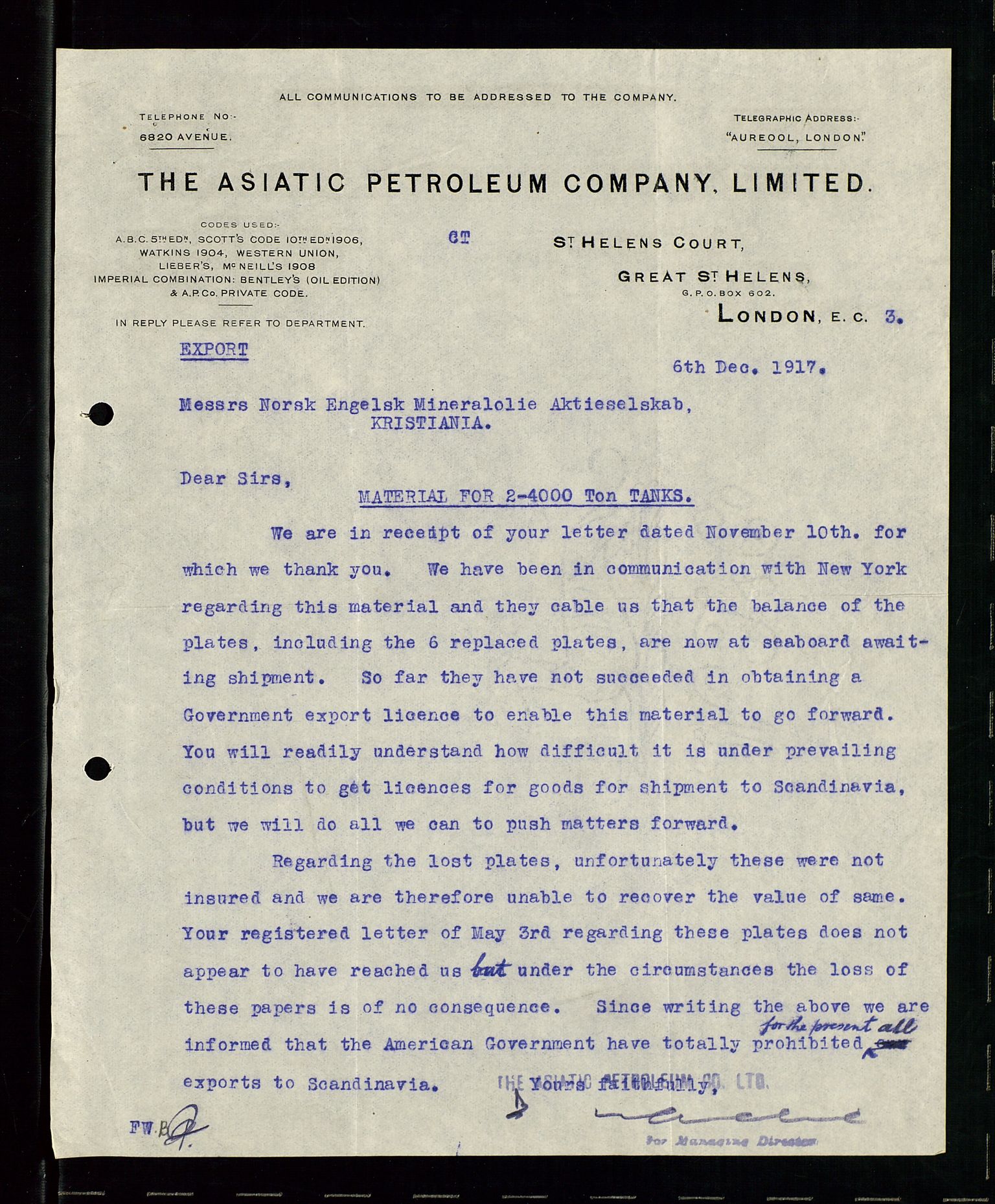 Pa 1521 - A/S Norske Shell, AV/SAST-A-101915/E/Ea/Eaa/L0001: Sjefskorrespondanse, 1917, p. 64
