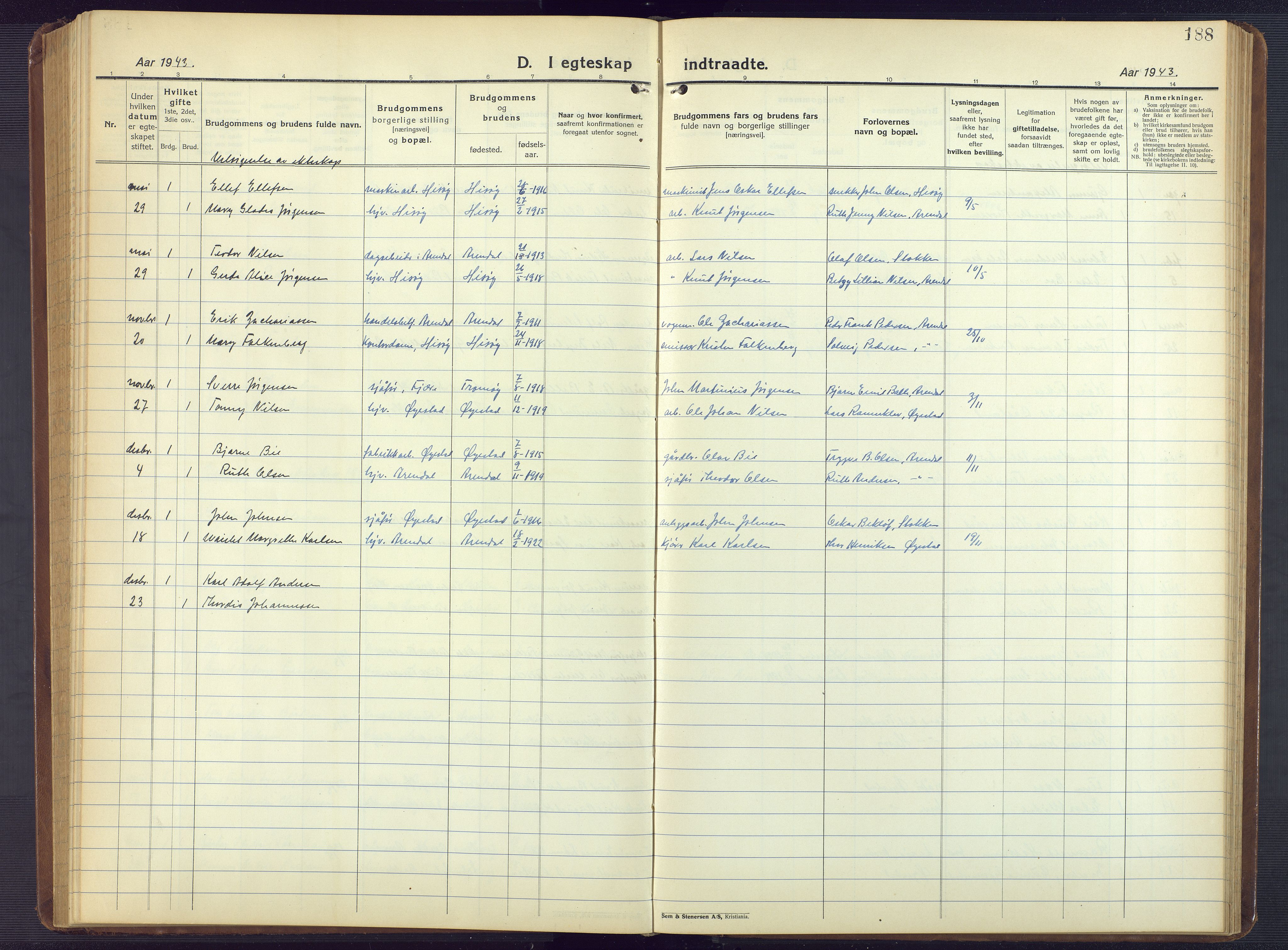 Hisøy sokneprestkontor, AV/SAK-1111-0020/F/Fb/L0005: Parish register (copy) no. B 5, 1924-1946, p. 188