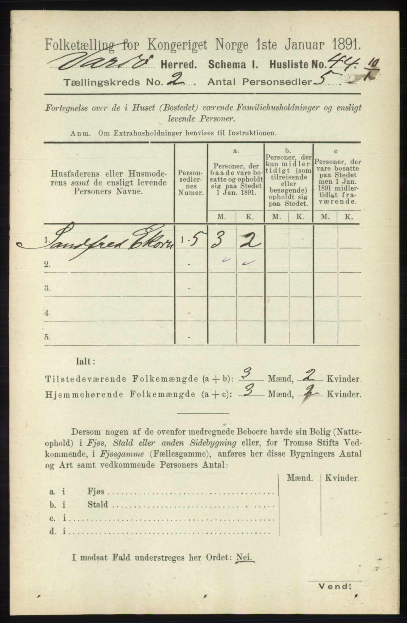 RA, 1891 census for 2028 Vardø, 1891, p. 261