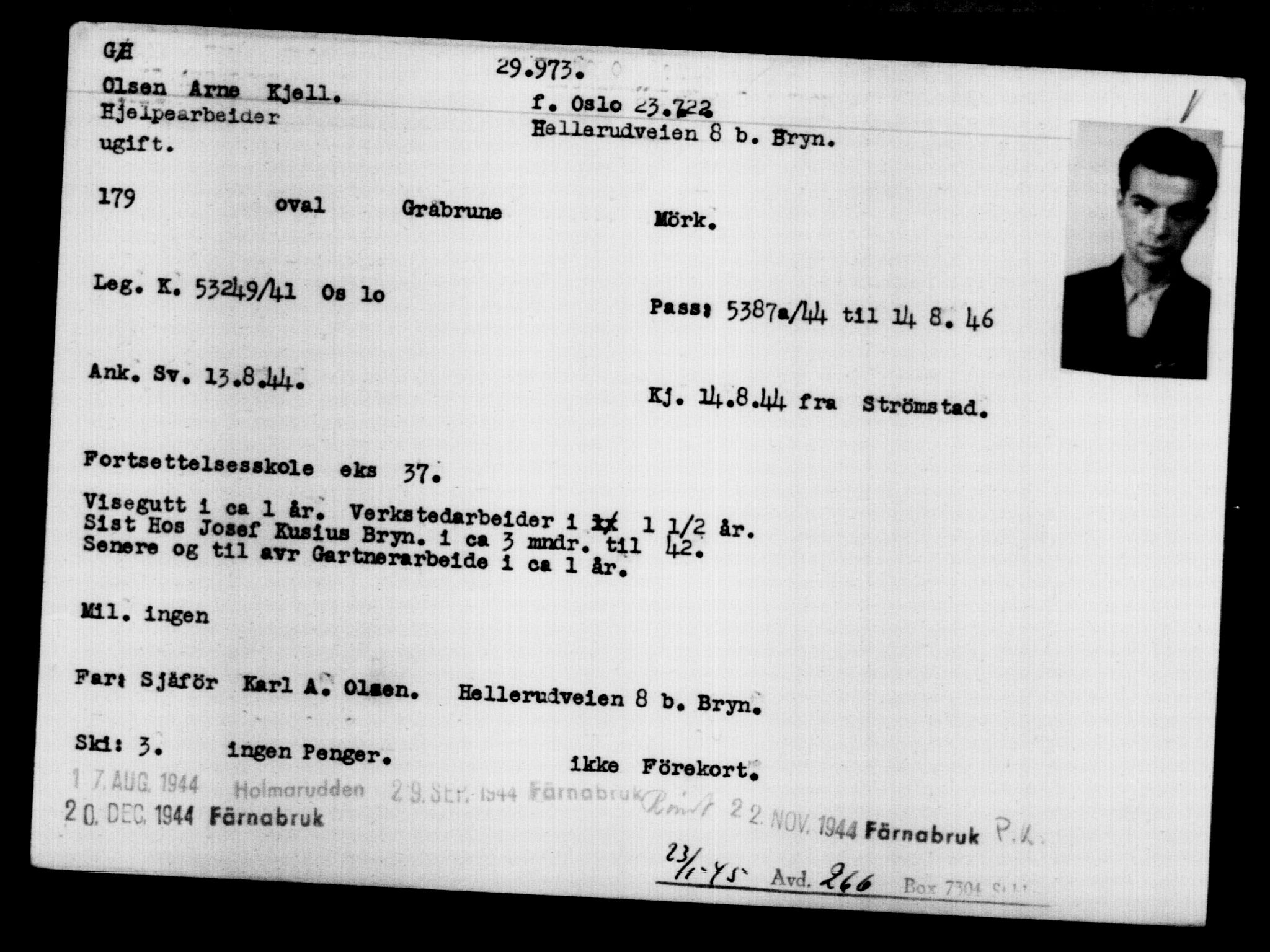 Utenriksstasjonene, Legasjonen i Stockholm, Flyktningkontoret, AV/RA-S-6753/V/Va/L0012: Kjesäterkartoteket, flyktninger med registreringsnr. 28300-31566, 1940-1945, p. 1842