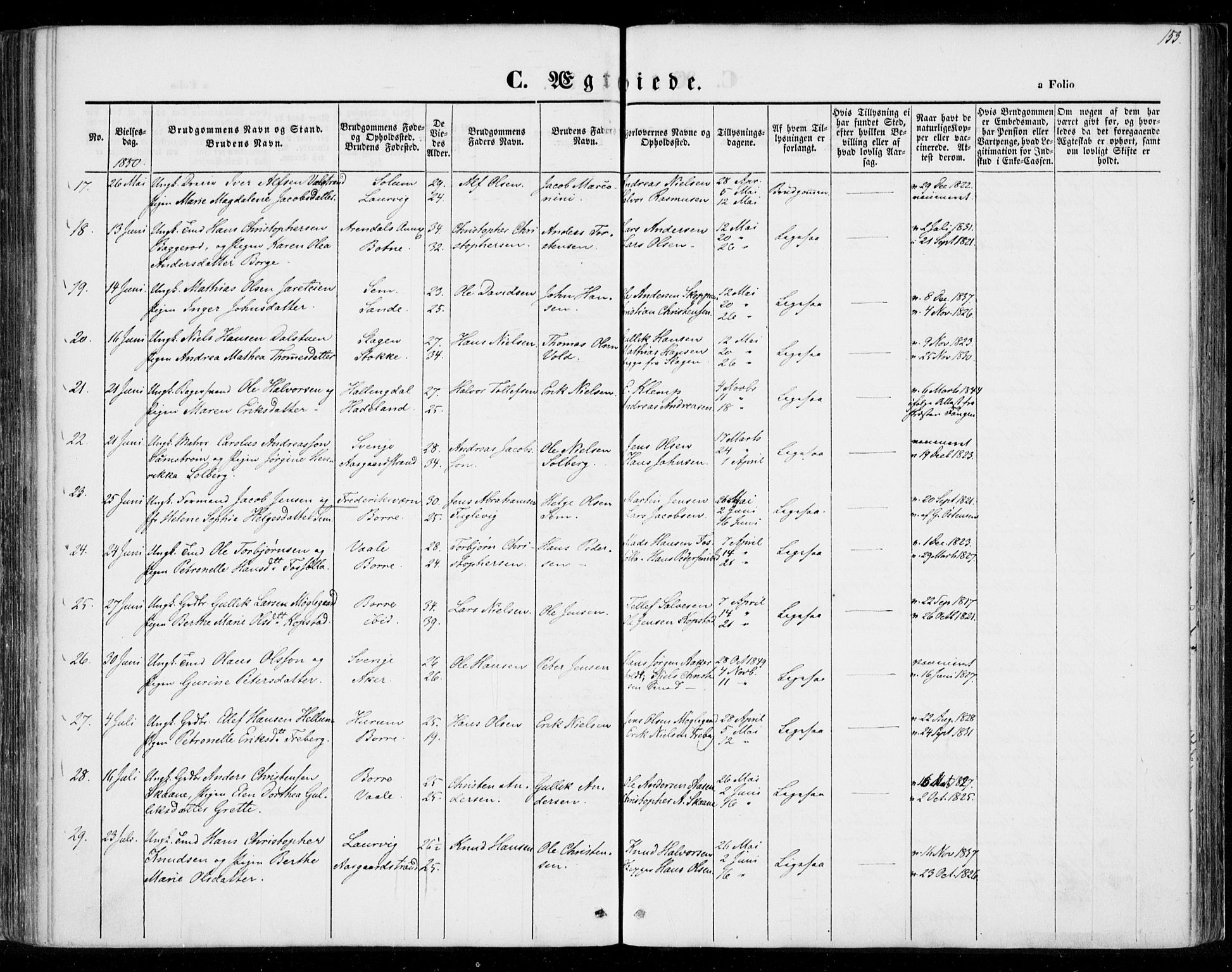 Borre kirkebøker, SAKO/A-338/F/Fa/L0005: Parish register (official) no. I 5, 1845-1851, p. 153