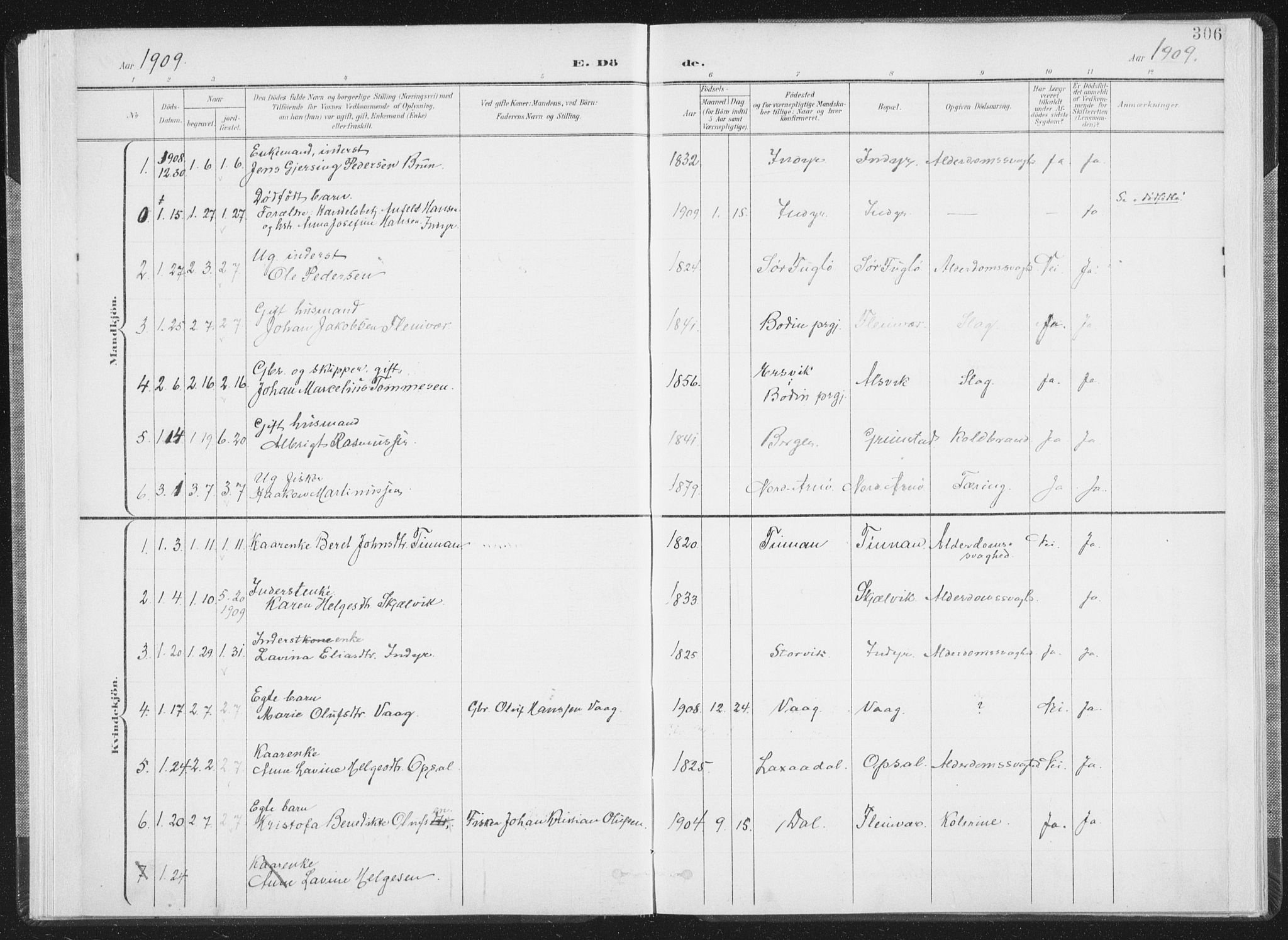 Ministerialprotokoller, klokkerbøker og fødselsregistre - Nordland, AV/SAT-A-1459/805/L0103: Parish register (official) no. 805A08II, 1900-1909, p. 306