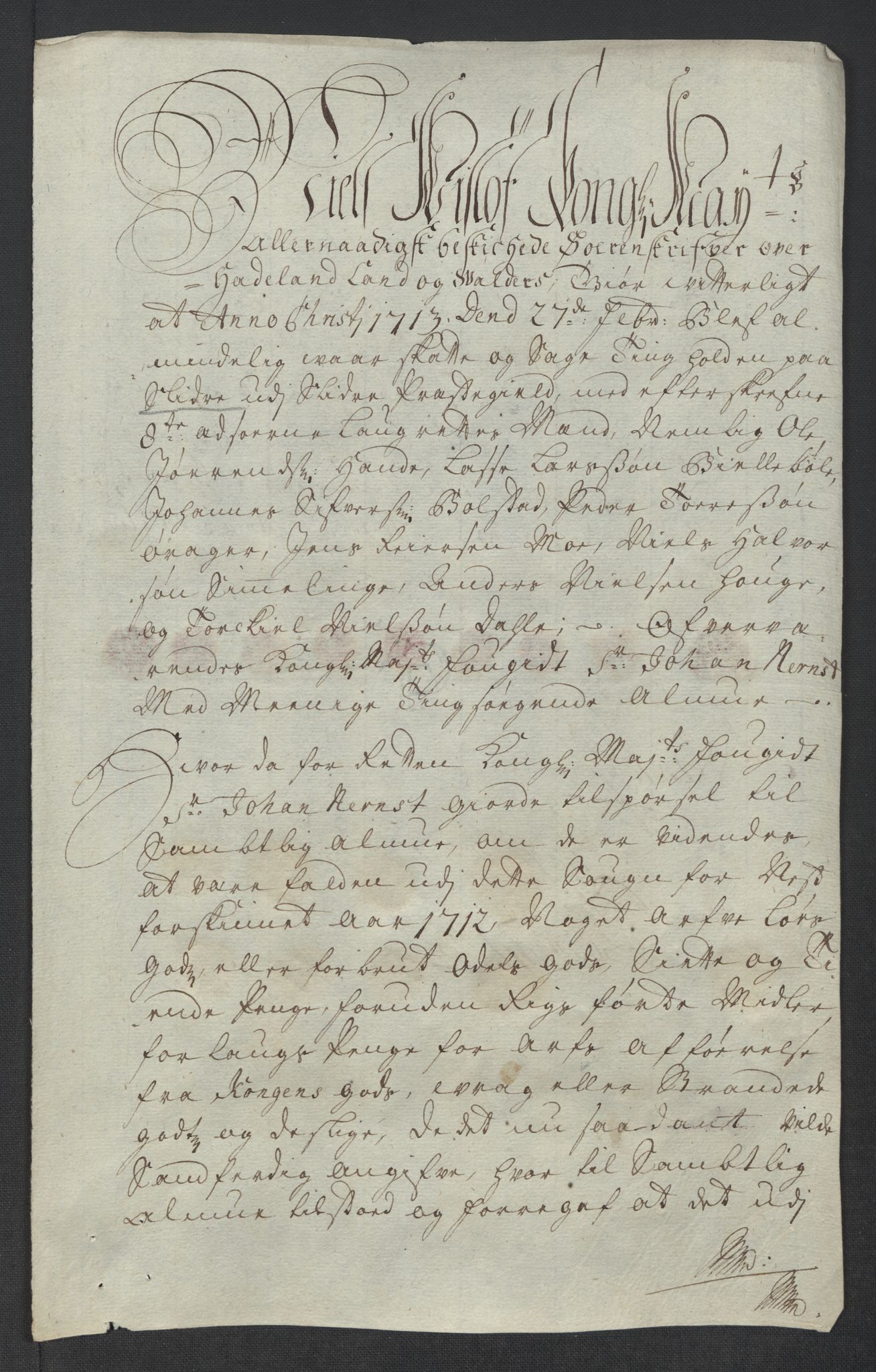 Rentekammeret inntil 1814, Reviderte regnskaper, Fogderegnskap, RA/EA-4092/R18/L1309: Fogderegnskap Hadeland, Toten og Valdres, 1712, p. 306