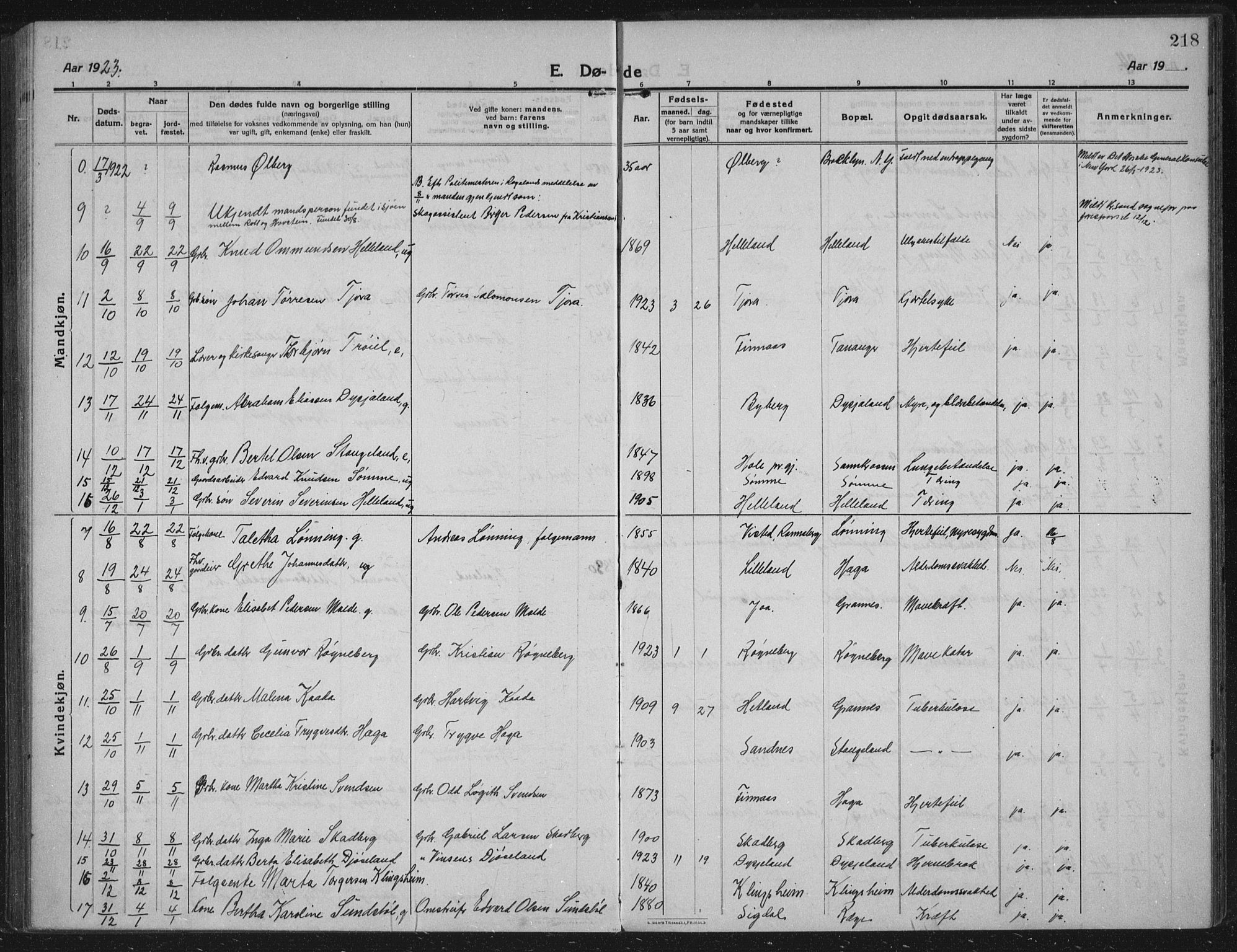 Håland sokneprestkontor, SAST/A-101802/002/C/L0001: Parish register (official) no. A 14, 1913-1927, p. 218