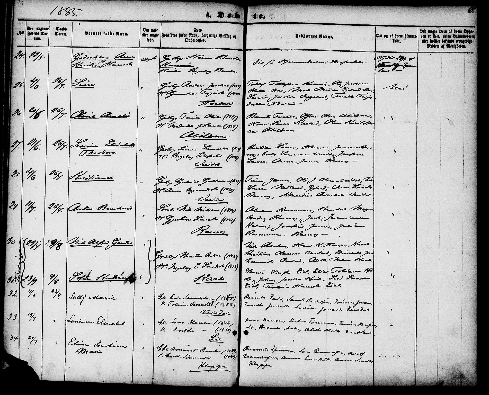 Flekkefjord sokneprestkontor, AV/SAK-1111-0012/F/Fa/Fab/L0005: Parish register (official) no. A 5, 1870-1886, p. 65