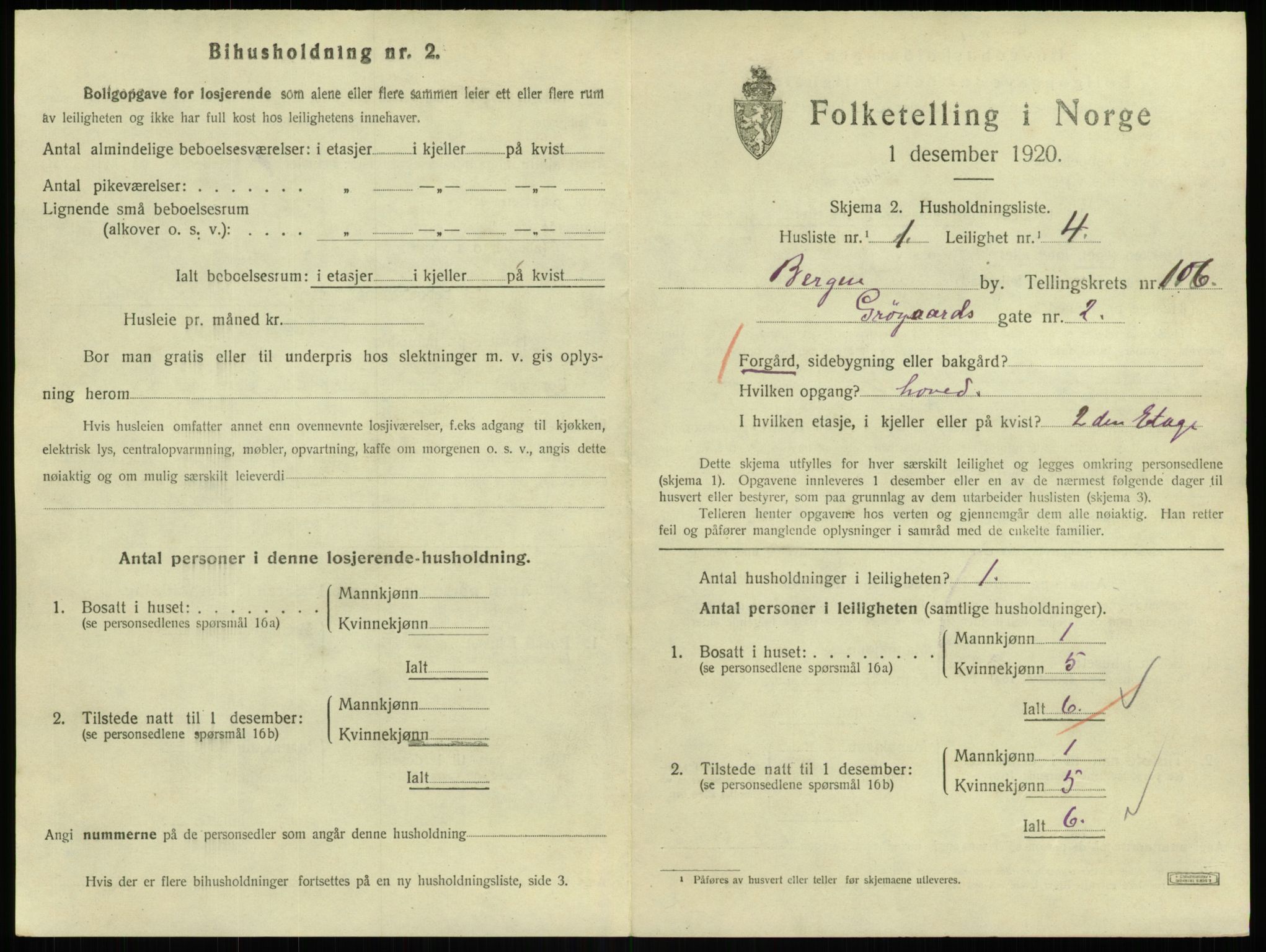 SAB, 1920 census for Bergen, 1920, p. 44501