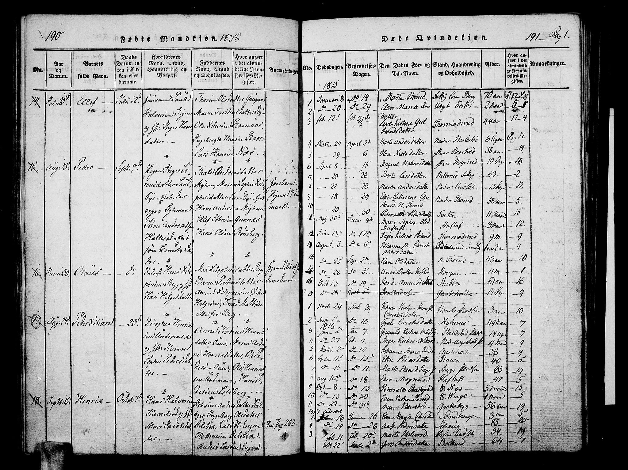 Hof kirkebøker, AV/SAKO-A-64/F/Fa/L0004: Parish register (official) no. I 4, 1814-1843, p. 190-191