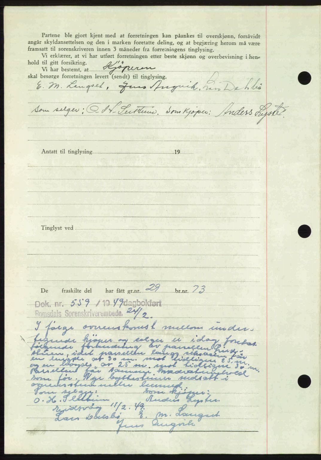 Romsdal sorenskriveri, AV/SAT-A-4149/1/2/2C: Mortgage book no. A26, 1948-1948, Diary no: : 1558/1948